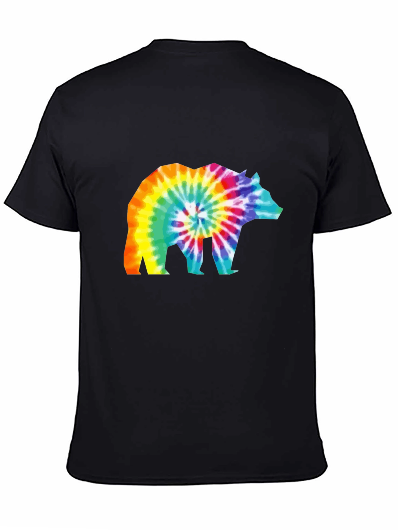Tie-Dye Bear Graphic T-Shirt - Black Cotton Tee