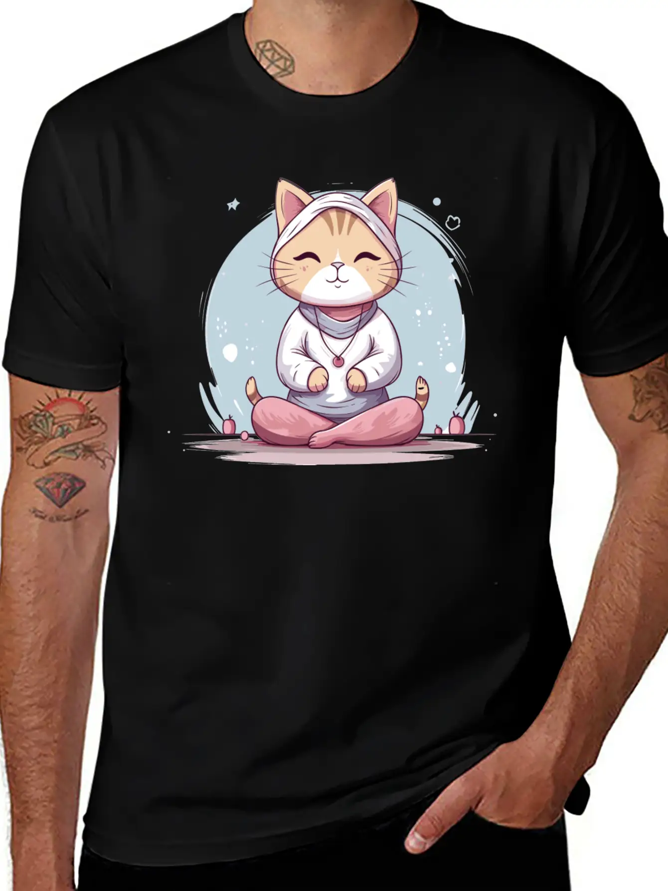 Yoga Cat Meditation Unisex Short Sleeve Soft Cotton T-Shirt – Casual Everyday Wear