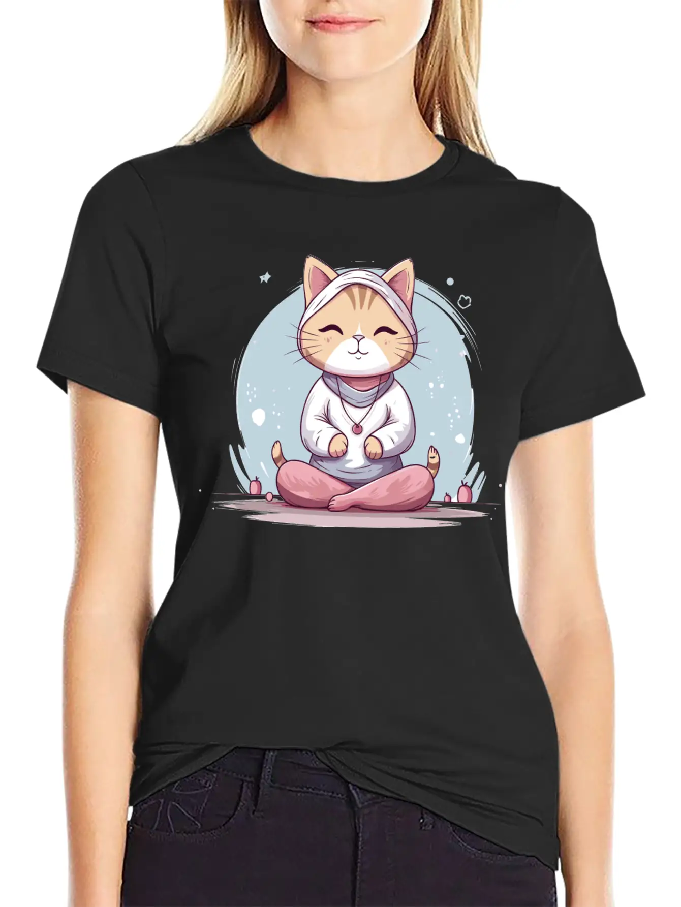 Yoga Cat Meditation Unisex Short Sleeve Soft Cotton T-Shirt – Casual Everyday Wear