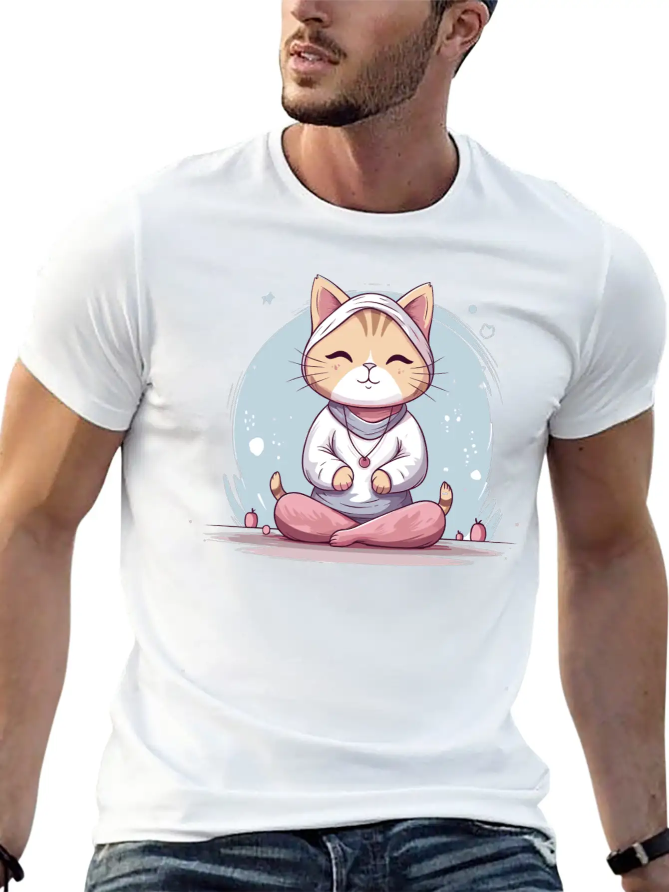 Yoga Cat Meditation Unisex Short Sleeve Soft Cotton T-Shirt – Casual Everyday Wear