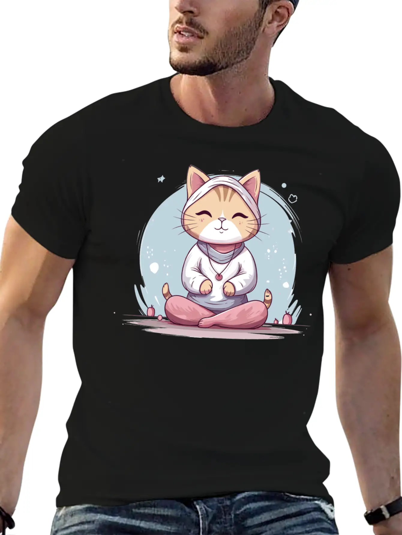Yoga Cat Meditation Unisex Short Sleeve Soft Cotton T-Shirt – Casual Everyday Wear