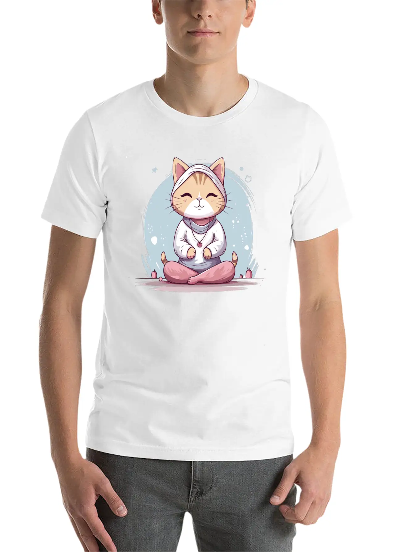 Yoga Cat Meditation Unisex Short Sleeve Soft Cotton T-Shirt – Casual Everyday Wear