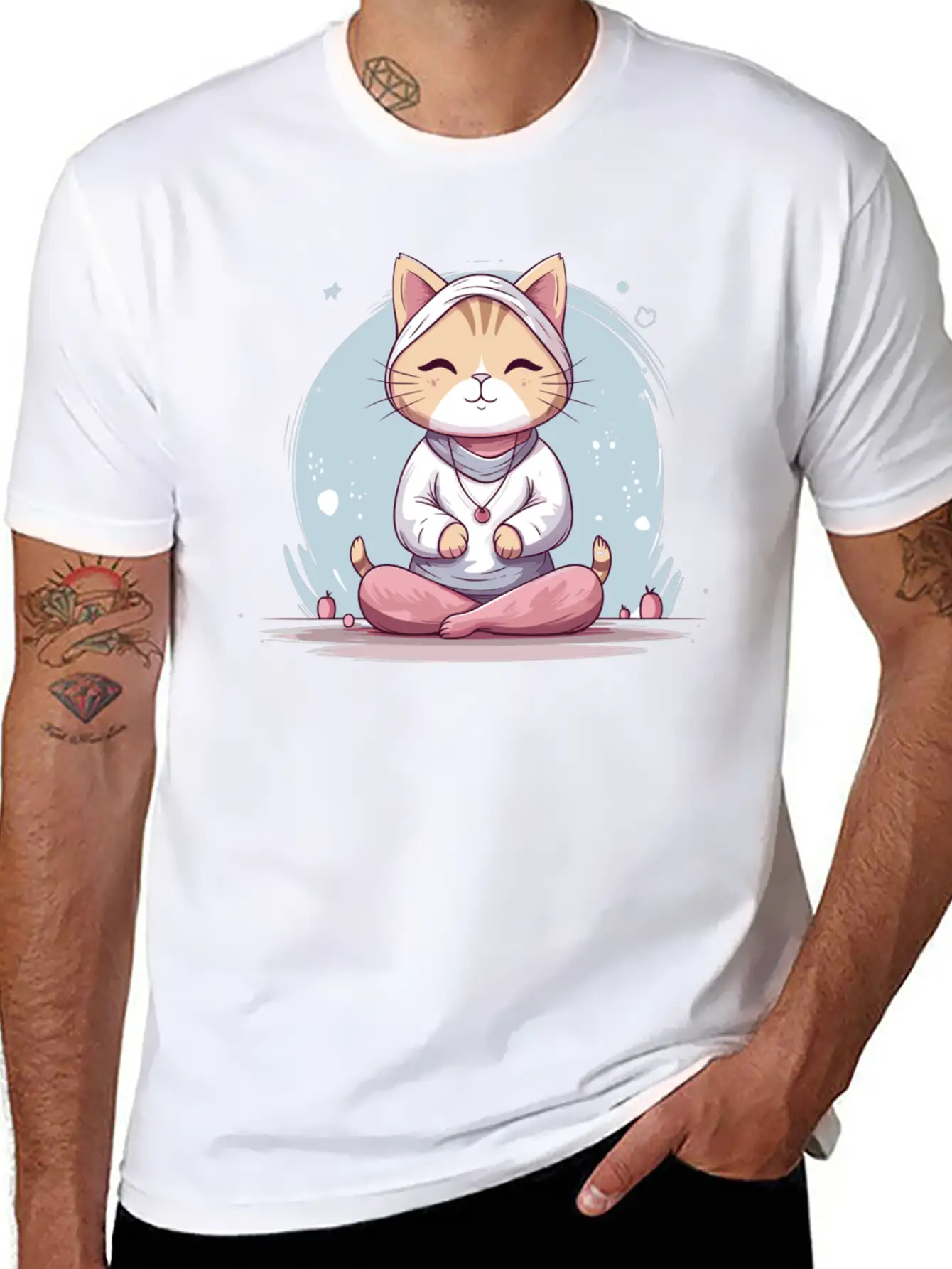 Yoga Cat Meditation Unisex Short Sleeve Soft Cotton T-Shirt – Casual Everyday Wear