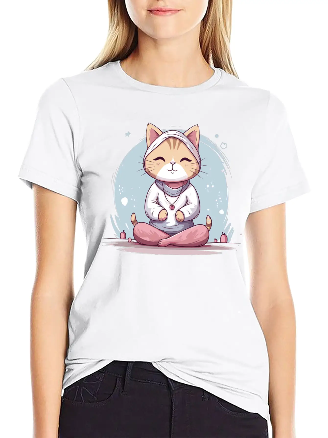 Yoga Cat Meditation Unisex Short Sleeve Soft Cotton T-Shirt – Casual Everyday Wear