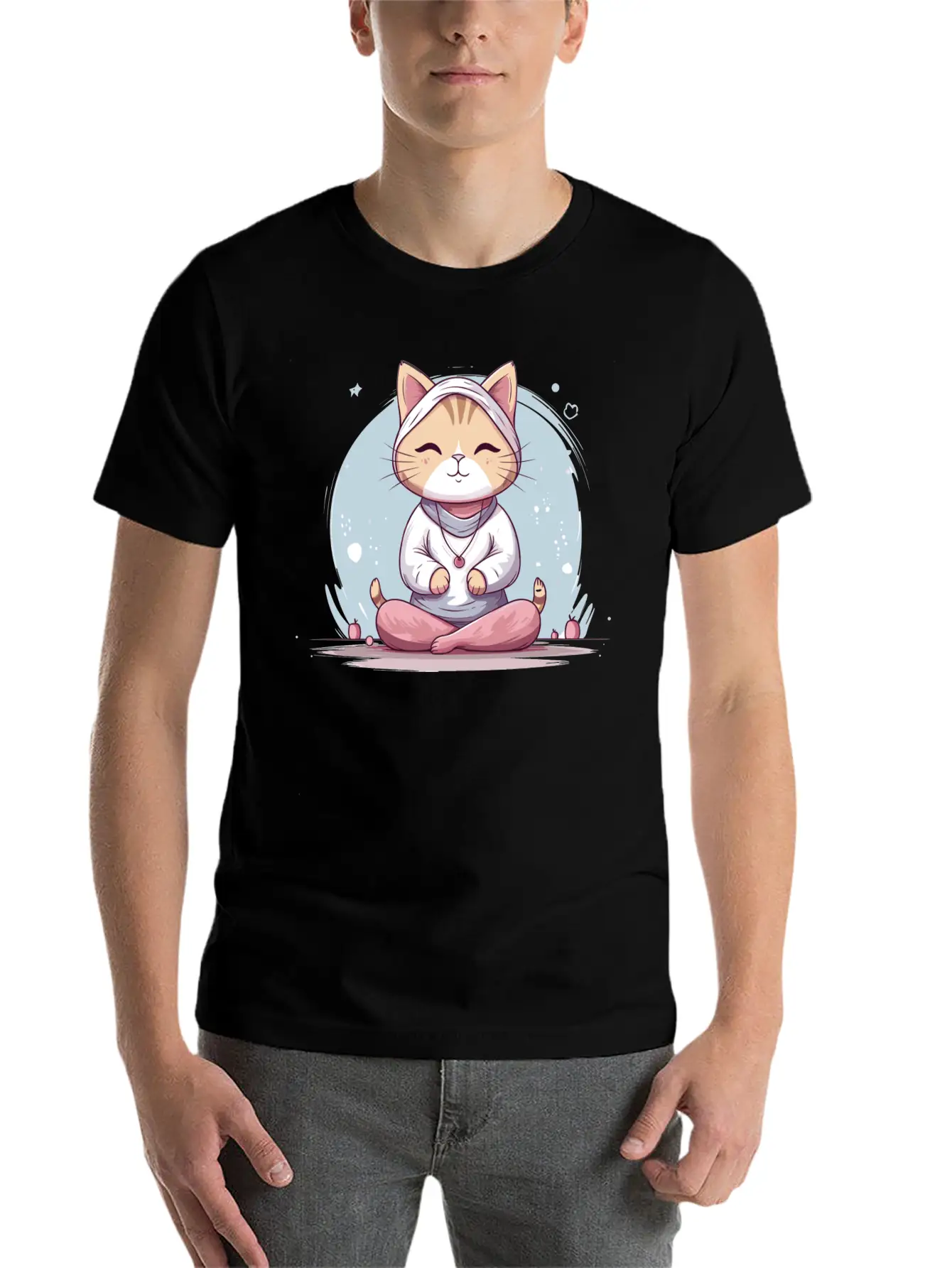 Yoga Cat Meditation Unisex Short Sleeve Soft Cotton T-Shirt – Casual Everyday Wear