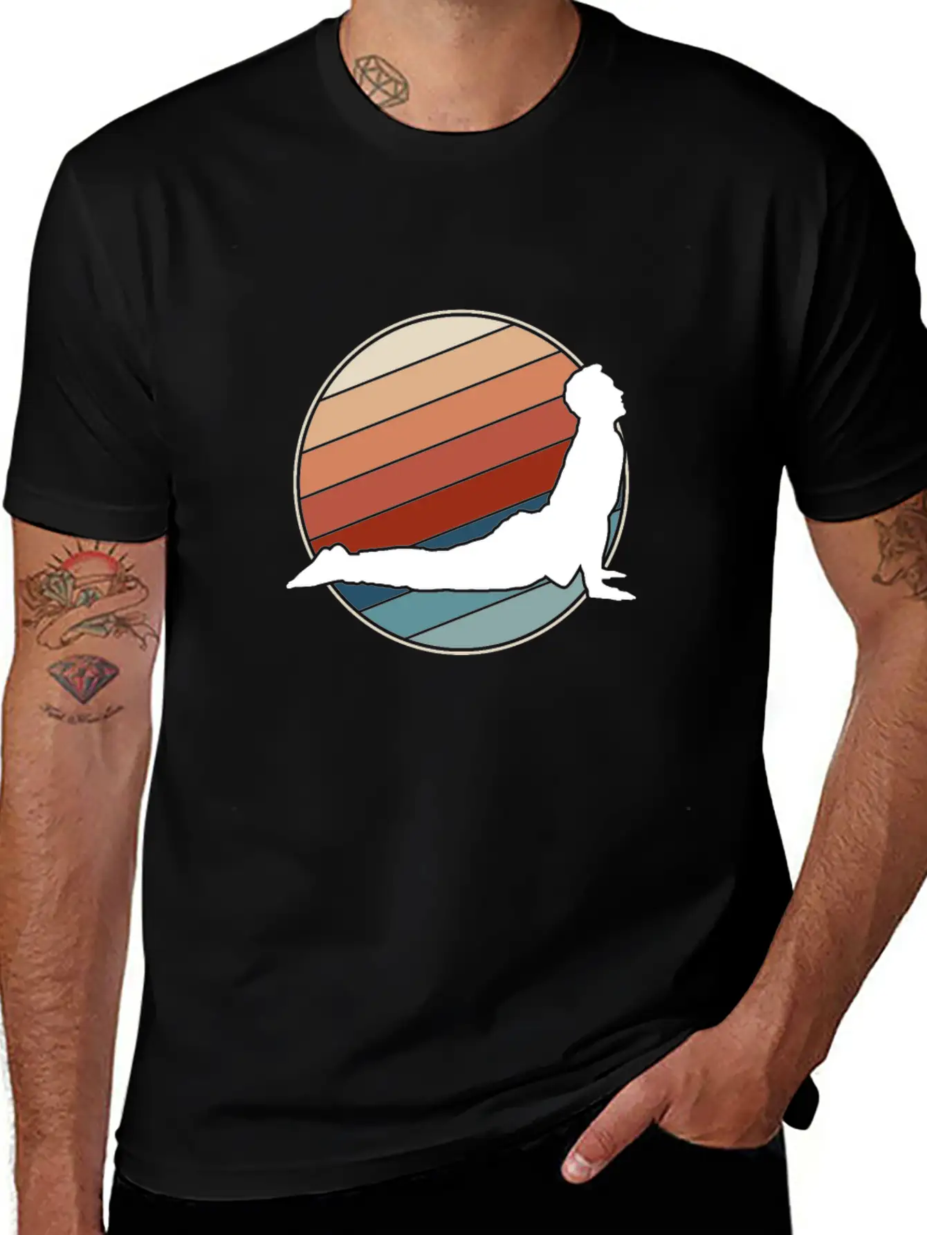 Yoga Pose In Retro Style Unisex Short Sleeve Soft Cotton T-Shirt – Casual Everyday Wear