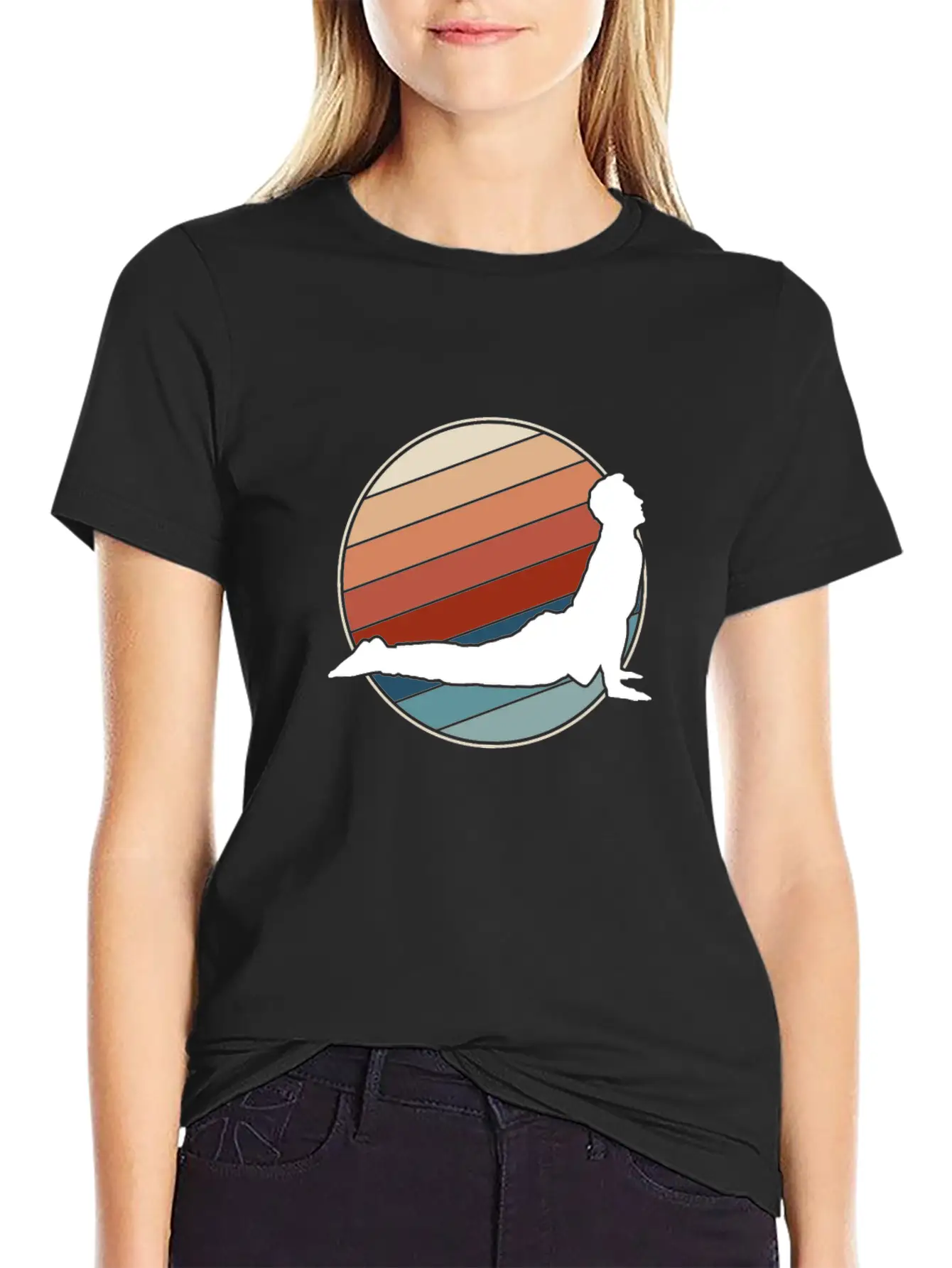 Yoga Pose In Retro Style Unisex Short Sleeve Soft Cotton T-Shirt – Casual Everyday Wear