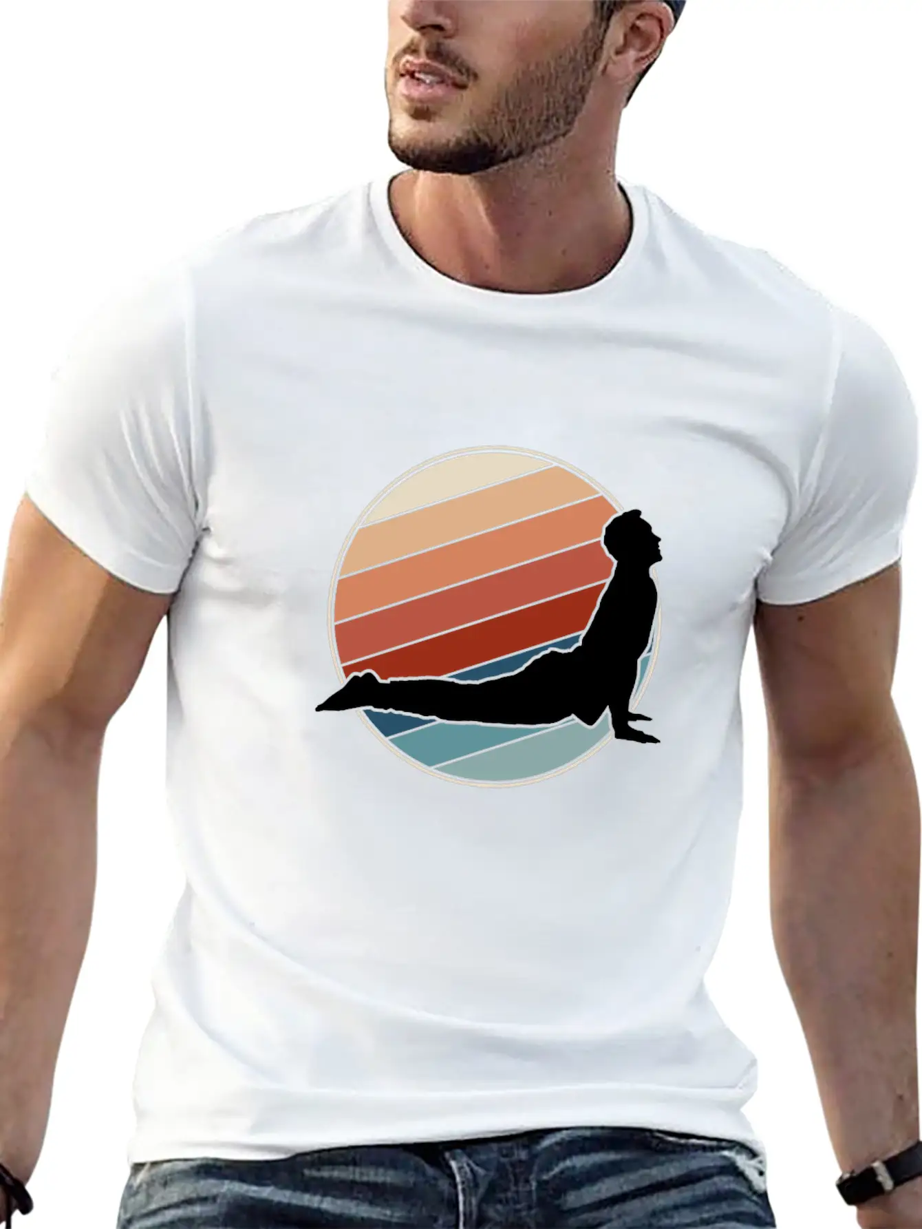 Yoga Pose In Retro Style Unisex Short Sleeve Soft Cotton T-Shirt – Casual Everyday Wear