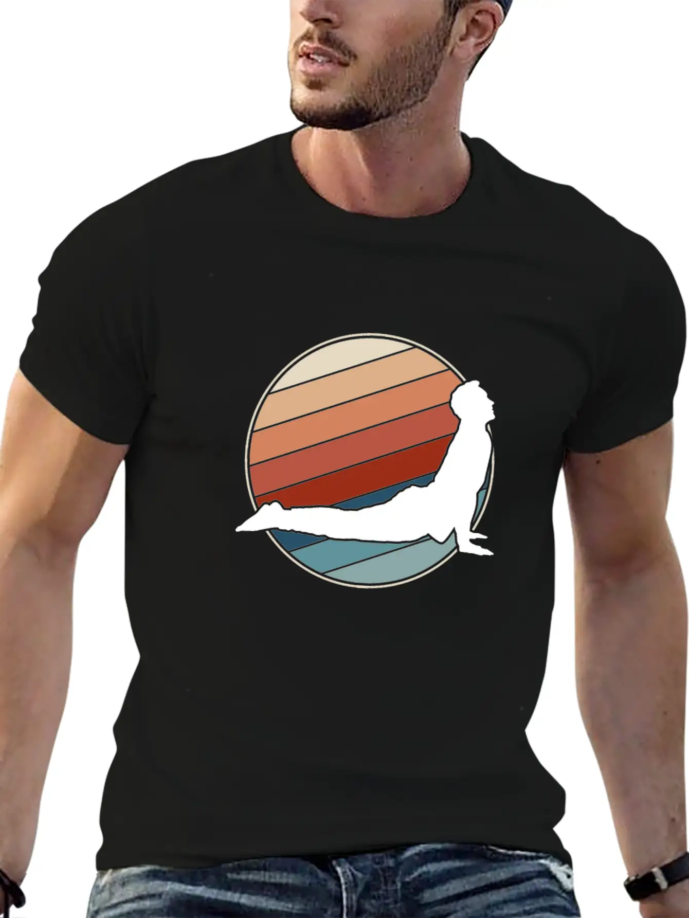 Yoga Pose In Retro Style Unisex Short Sleeve Soft Cotton T-Shirt – Casual Everyday Wear