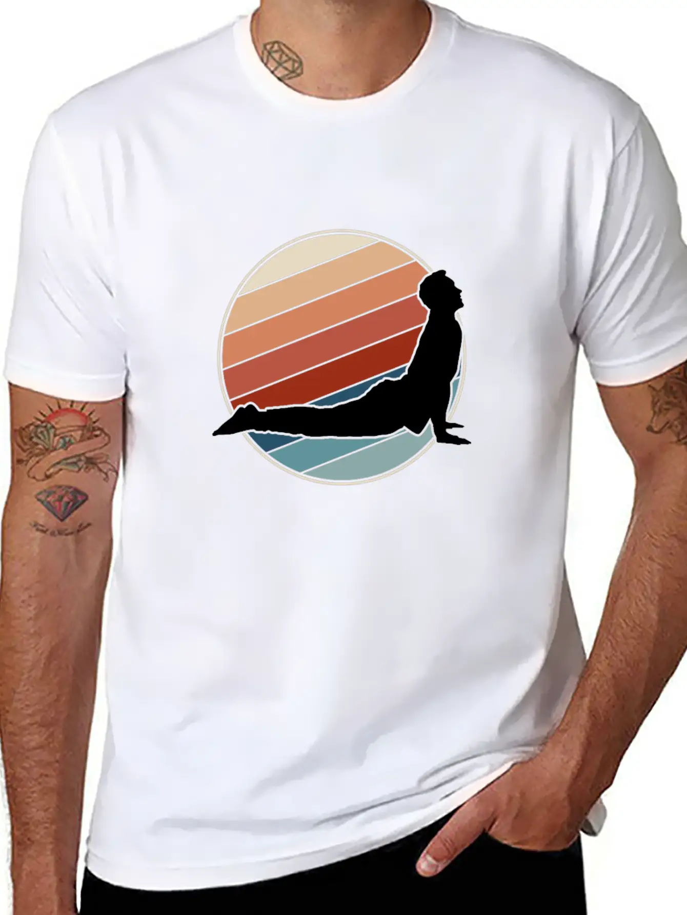 Yoga Pose In Retro Style Unisex Short Sleeve Soft Cotton T-Shirt – Casual Everyday Wear
