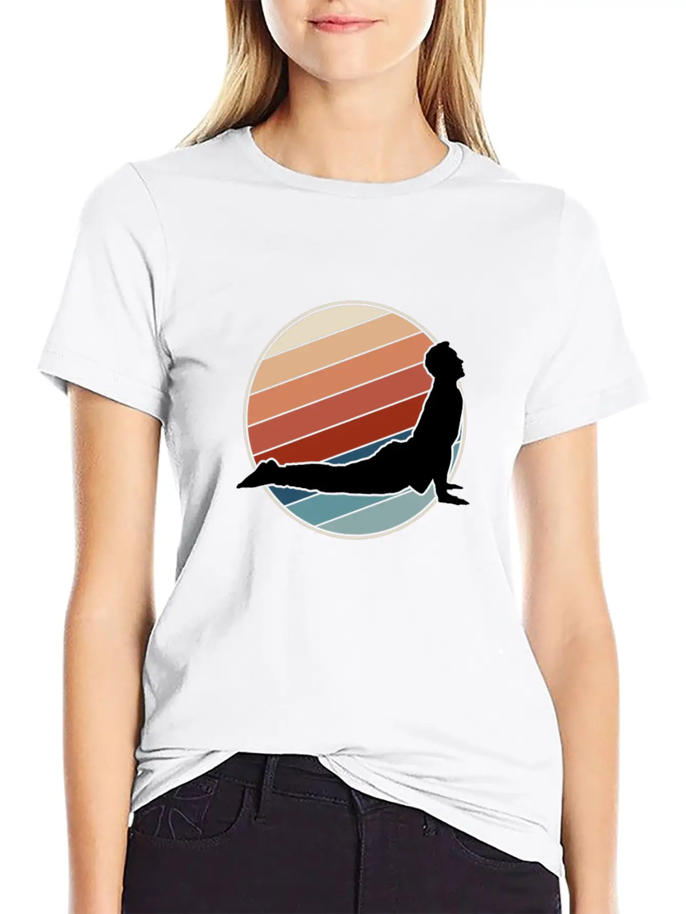 Yoga Pose In Retro Style Unisex Short Sleeve Soft Cotton T-Shirt – Casual Everyday Wear