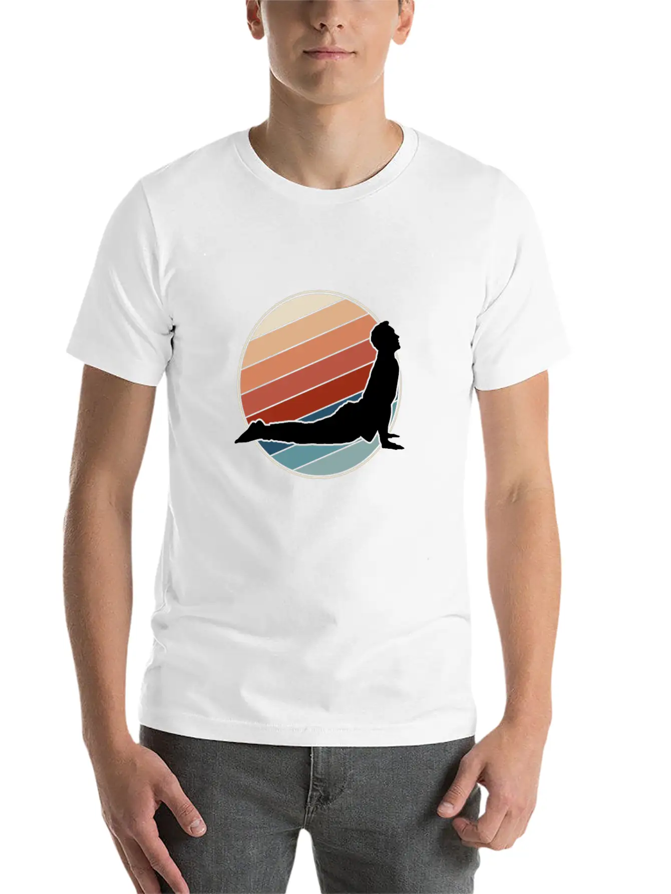 Yoga Pose In Retro Style Unisex Short Sleeve Soft Cotton T-Shirt – Casual Everyday Wear