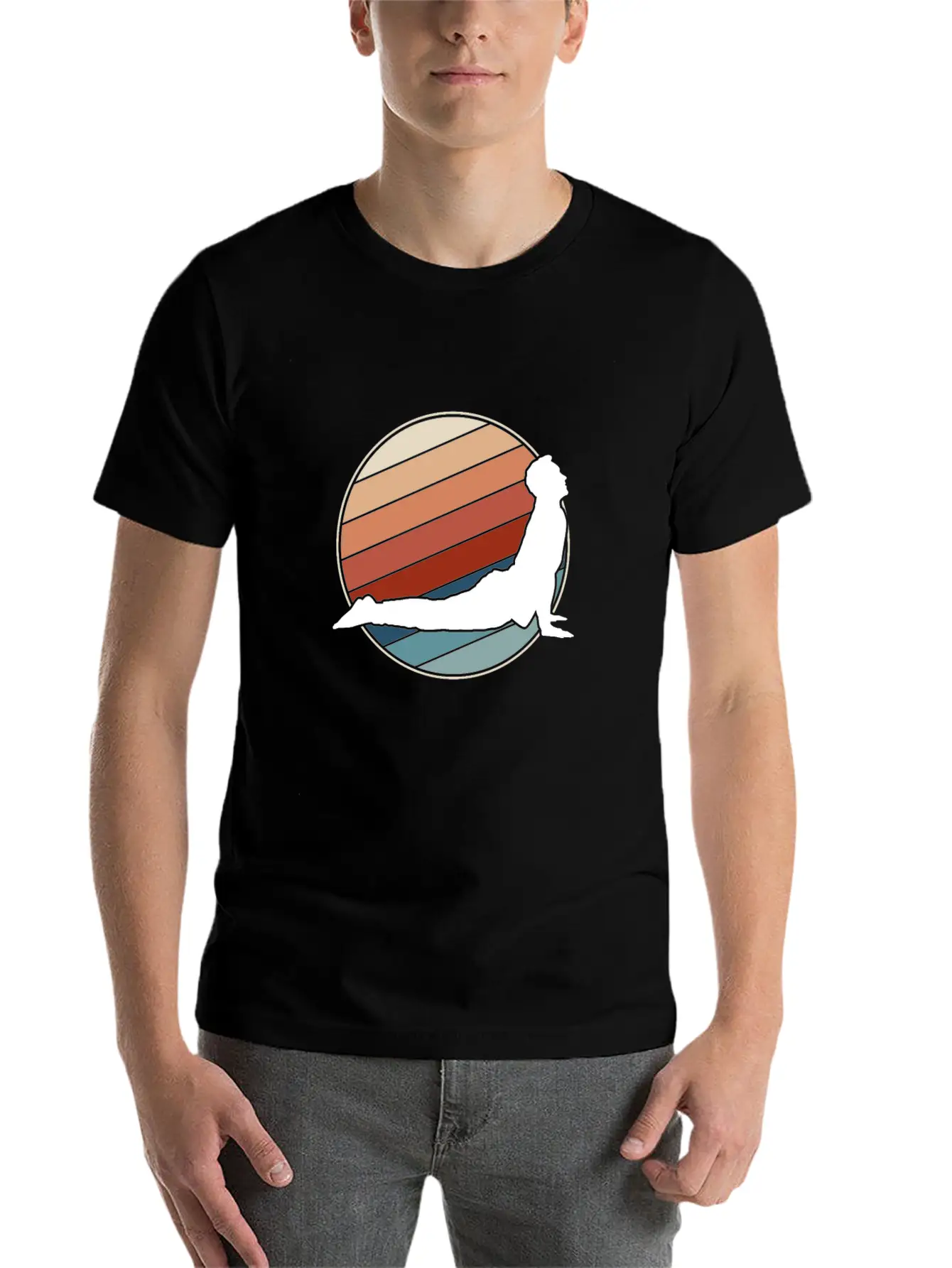 Yoga Pose In Retro Style Unisex Short Sleeve Soft Cotton T-Shirt – Casual Everyday Wear