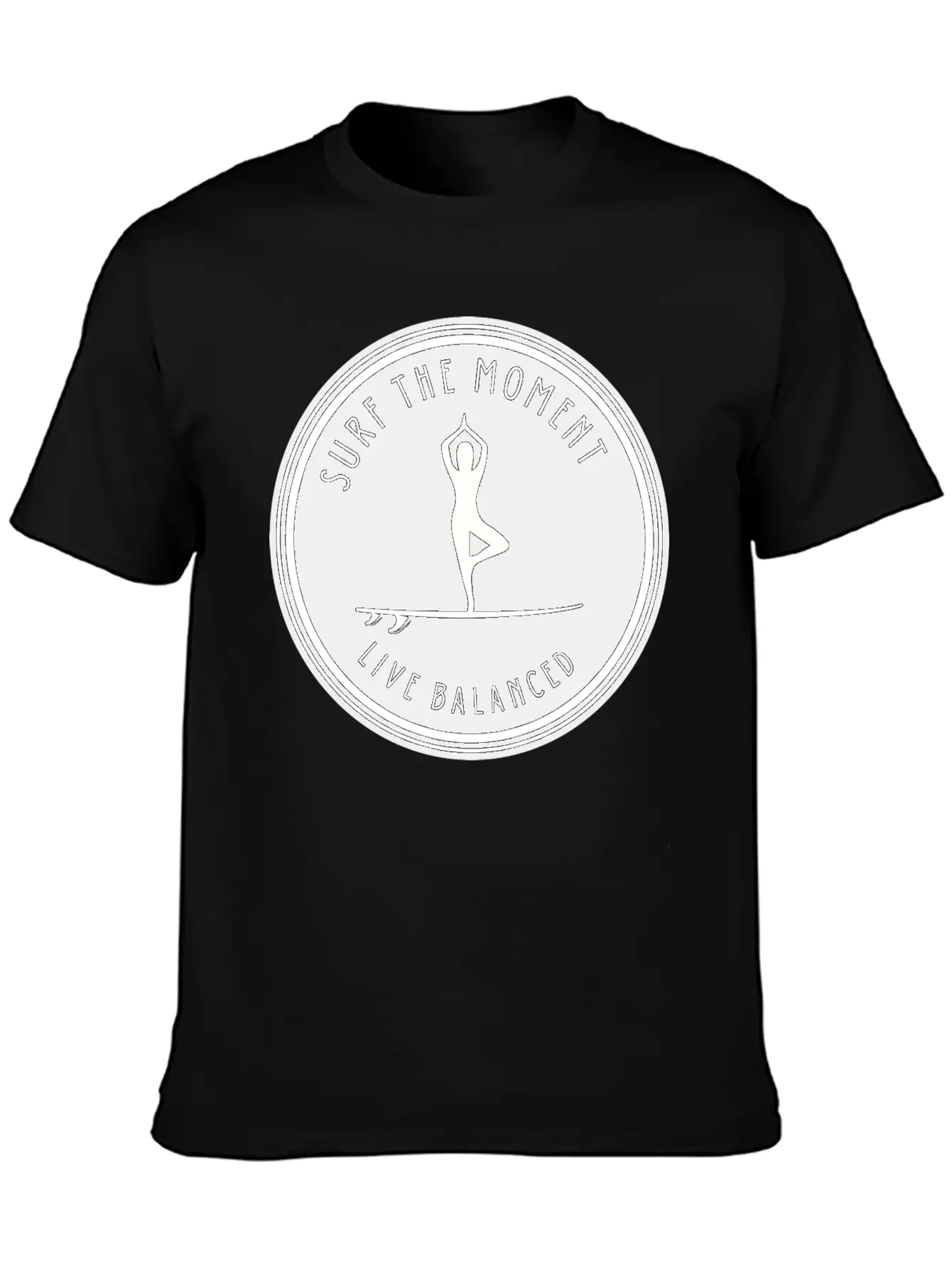 Yoga Pose On Surfboard Surf The Moment, Live Unisex Short Sleeve Soft Cotton T-Shirt – Casual Everyday Wear