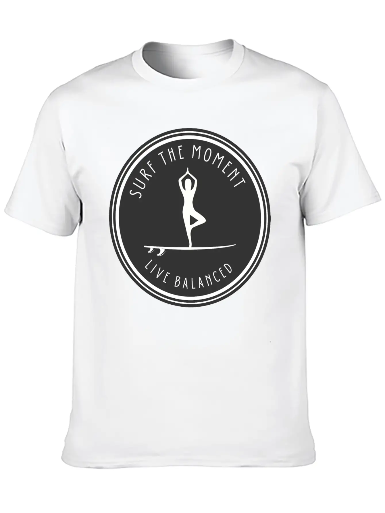 Yoga Pose On Surfboard Surf The Moment, Live Unisex Short Sleeve Soft Cotton T-Shirt – Casual Everyday Wear