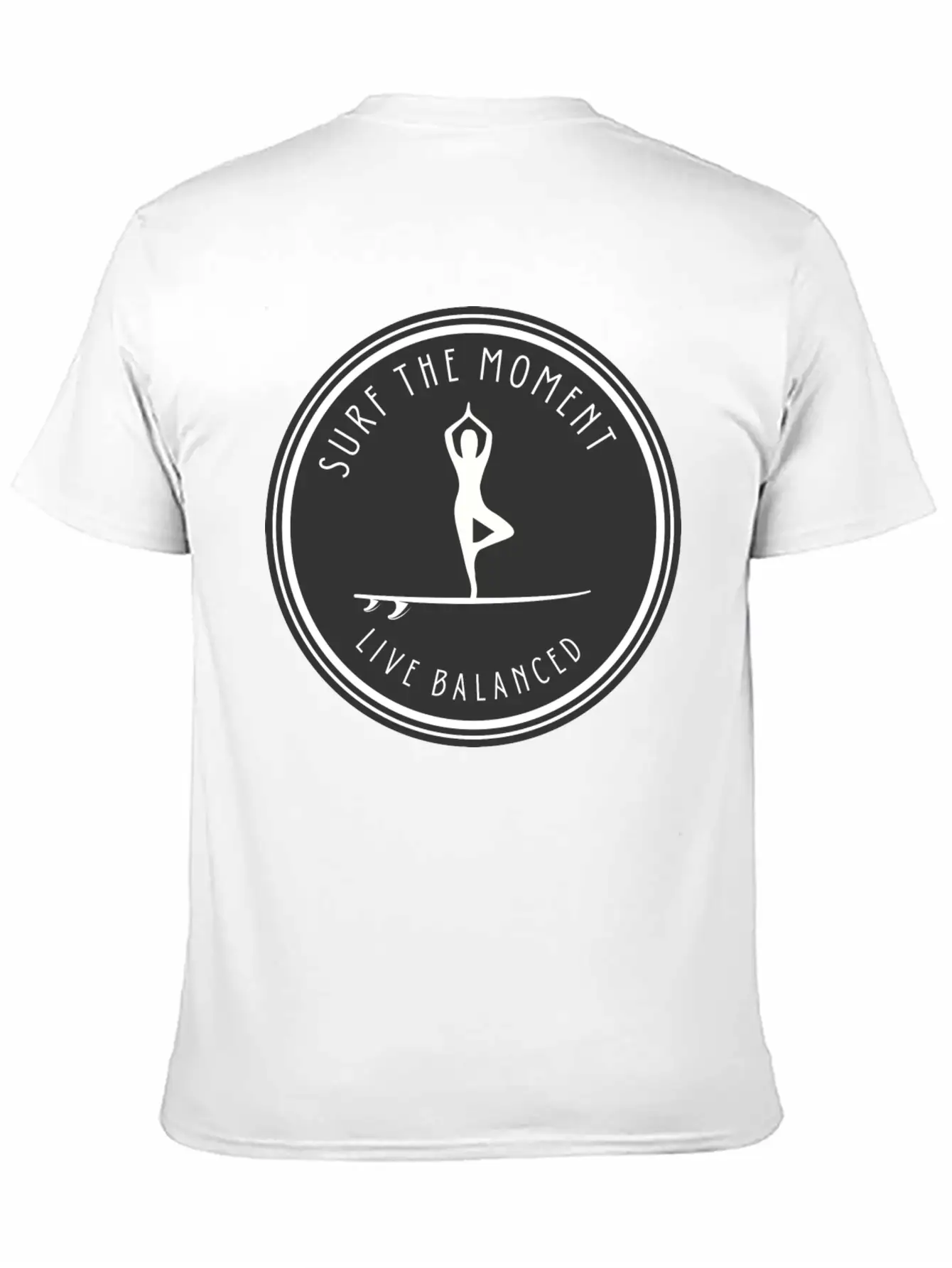 Yoga Pose On Surfboard Surf The Moment, Live Unisex Short Sleeve Soft Cotton T-Shirt – Casual Everyday Wear
