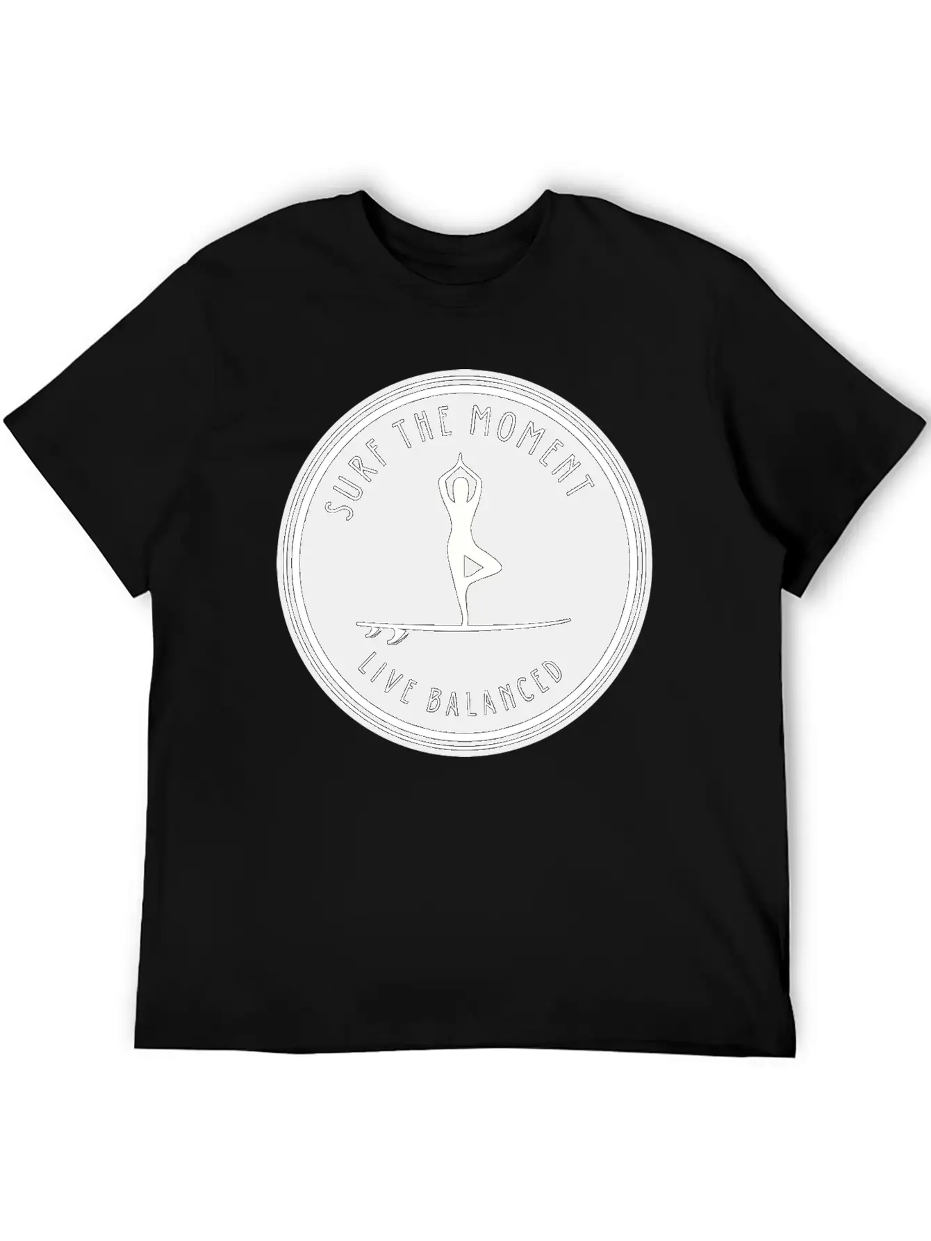 Yoga Pose On Surfboard Surf The Moment, Live Unisex Short Sleeve Soft Cotton T-Shirt – Casual Everyday Wear