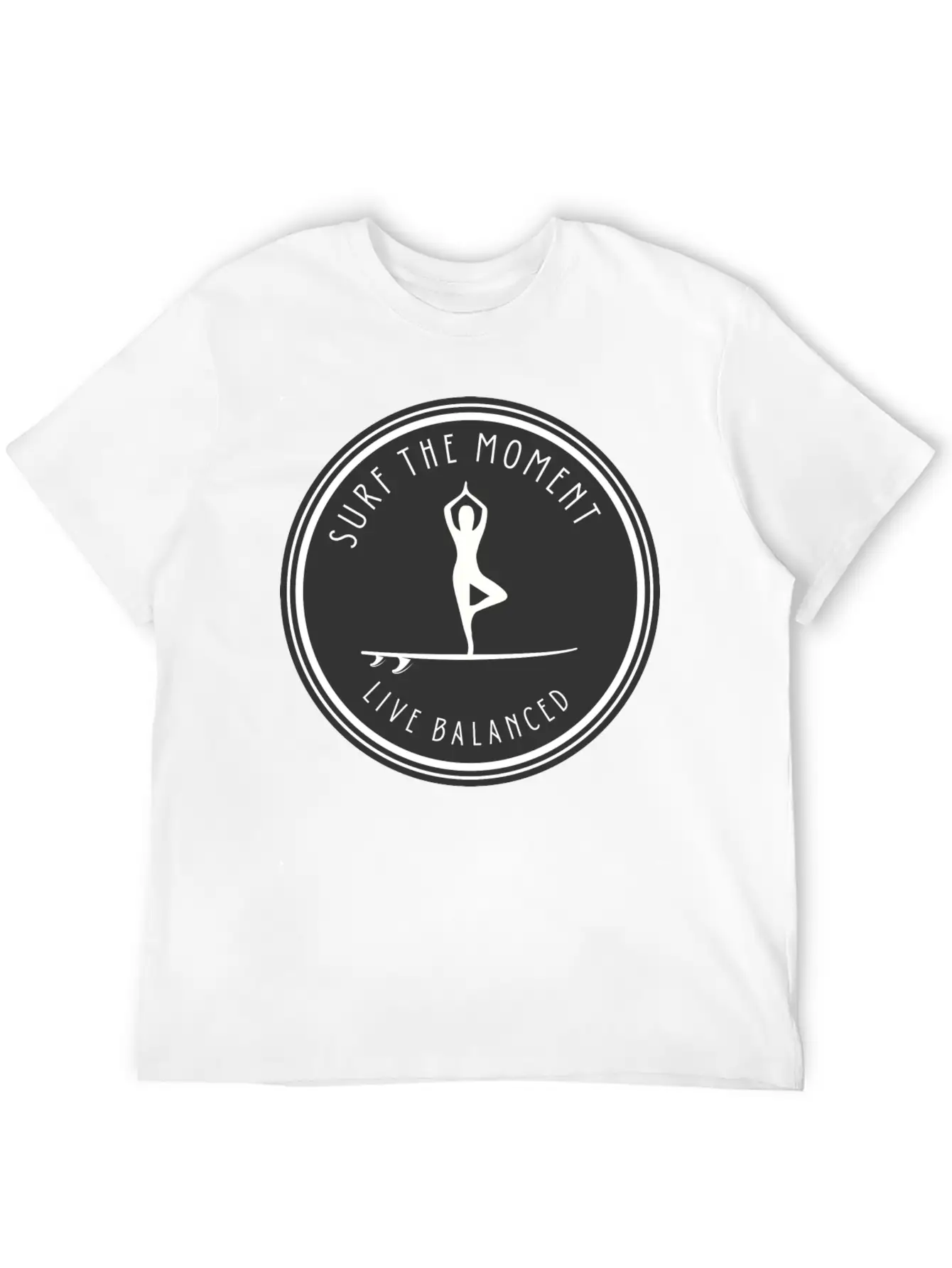 Yoga Pose On Surfboard Surf The Moment, Live Unisex Short Sleeve Soft Cotton T-Shirt – Casual Everyday Wear