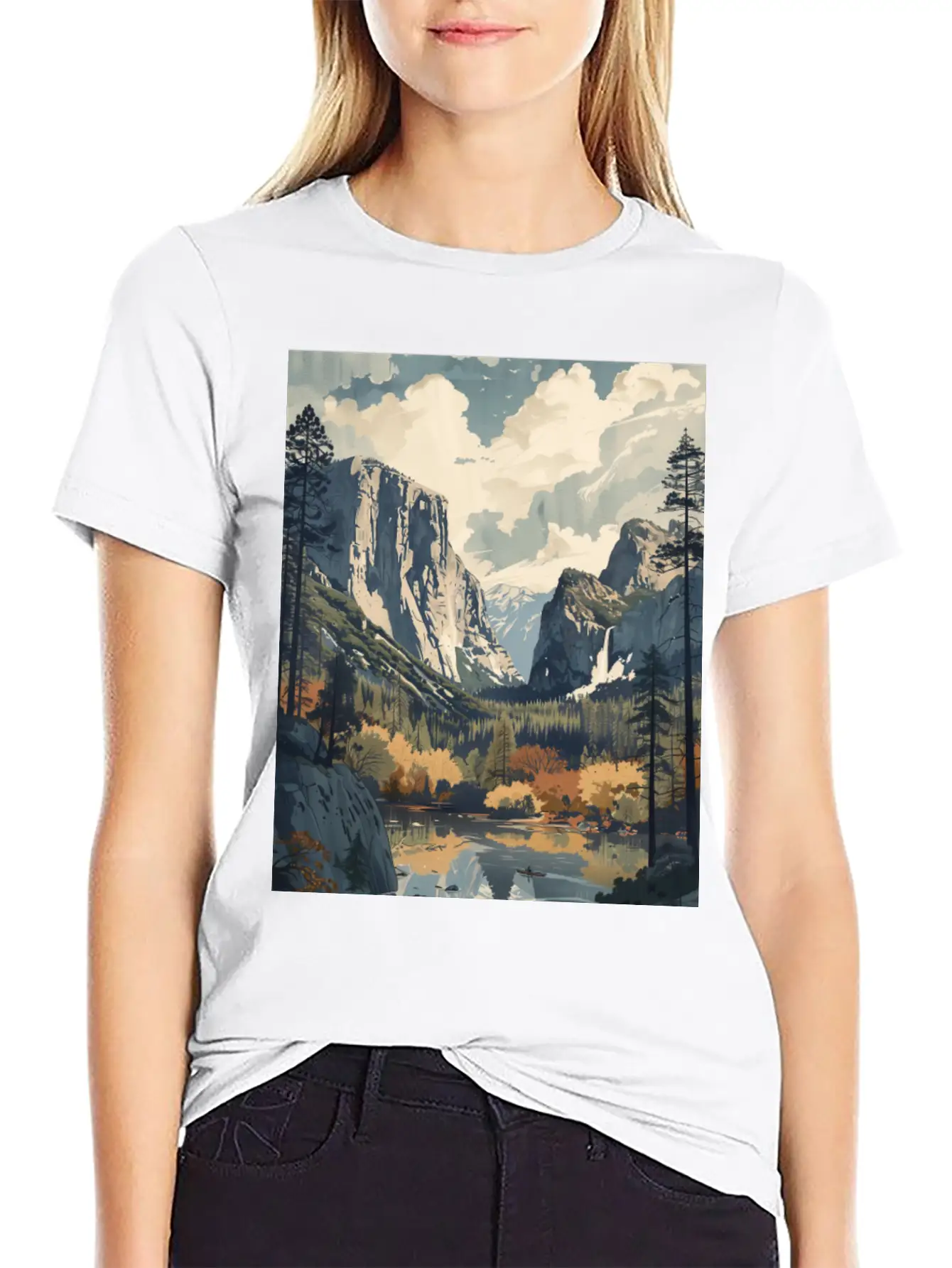 Yosemite National Park Painting Unisex Short Sleeve Soft Cotton T-Shirt – Casual Everyday Wear