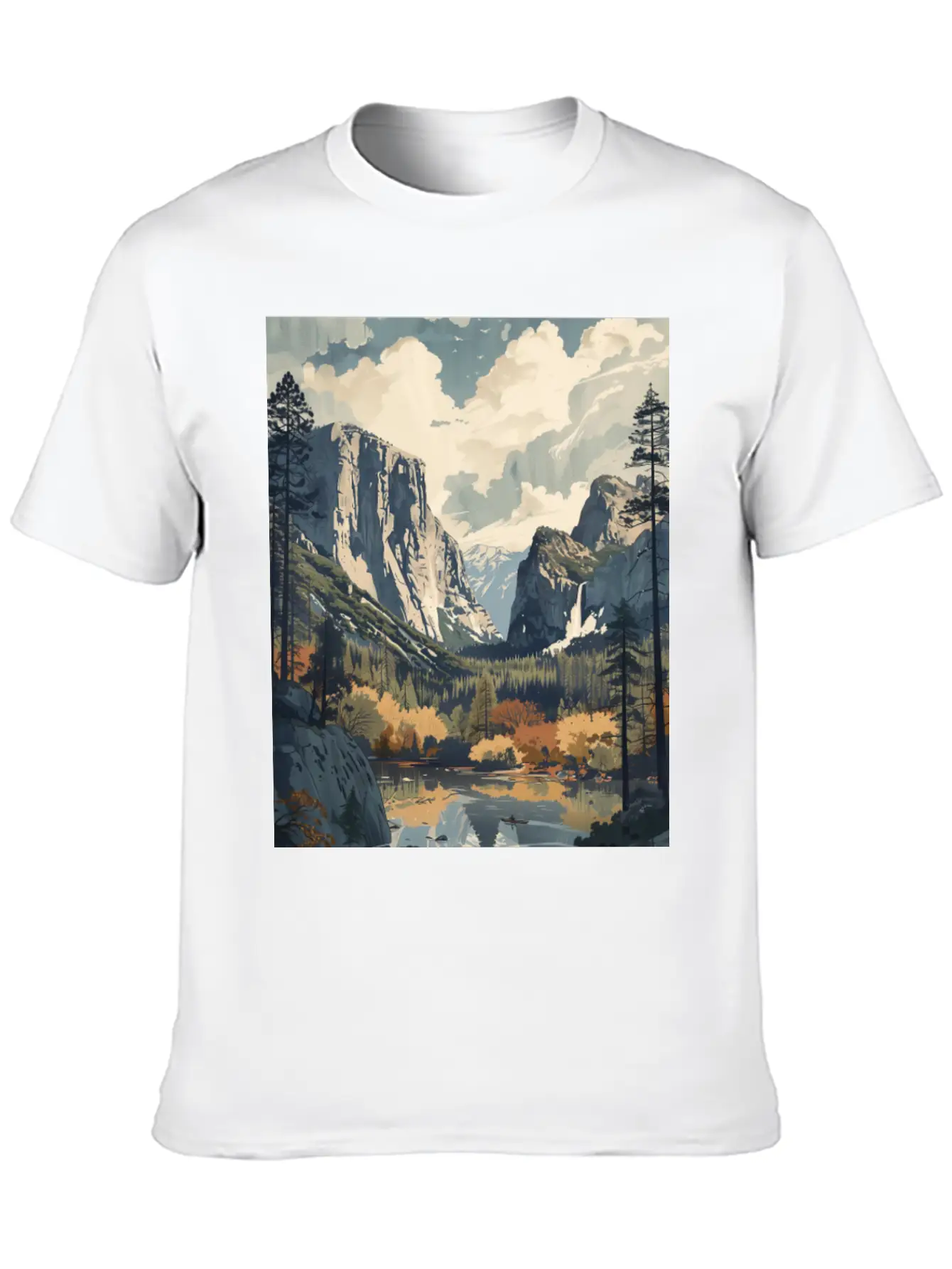 Yosemite National Park Painting Unisex Short Sleeve Soft Cotton T-Shirt – Casual Everyday Wear