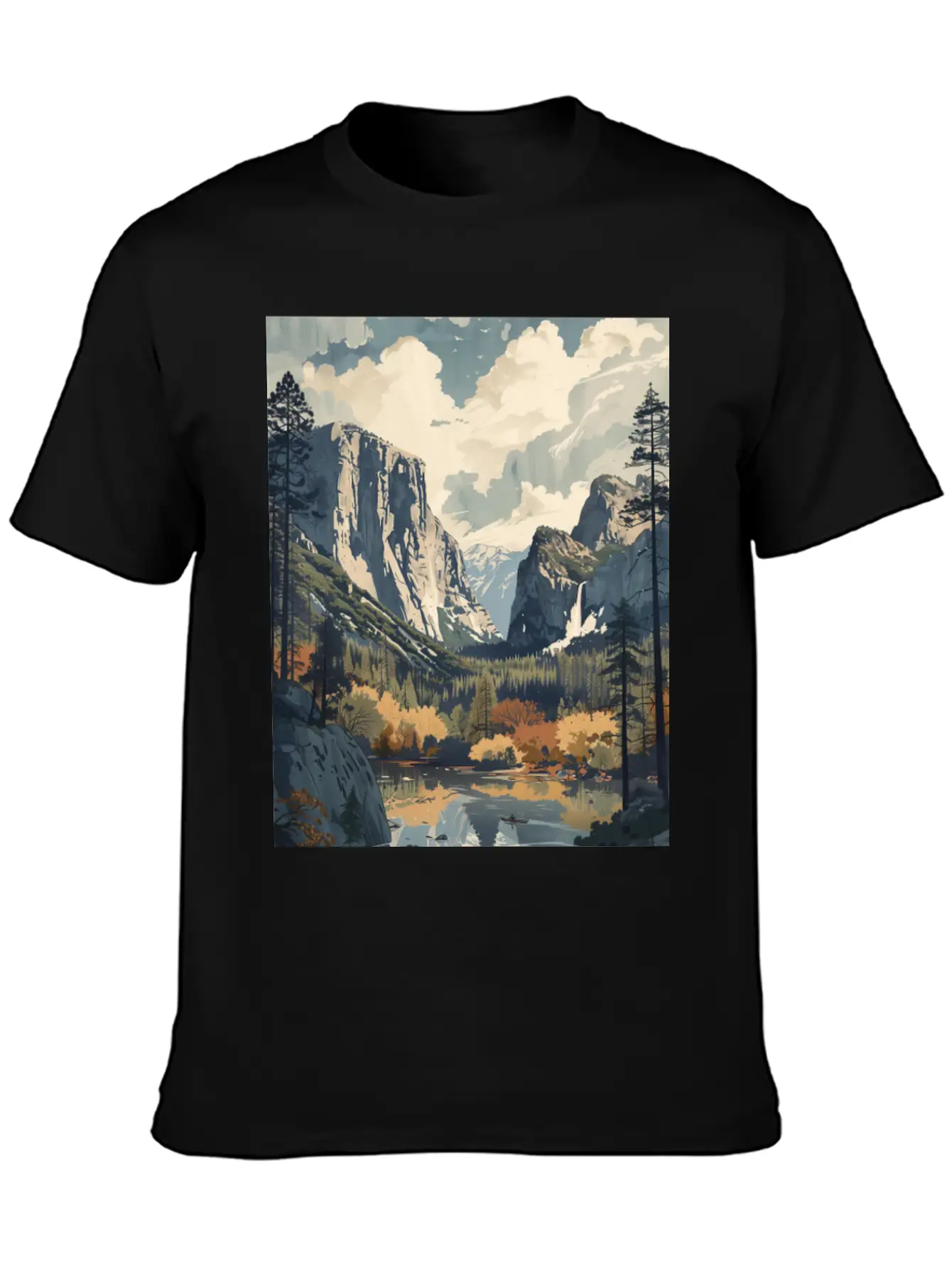 Yosemite National Park Painting Unisex Short Sleeve Soft Cotton T-Shirt – Casual Everyday Wear