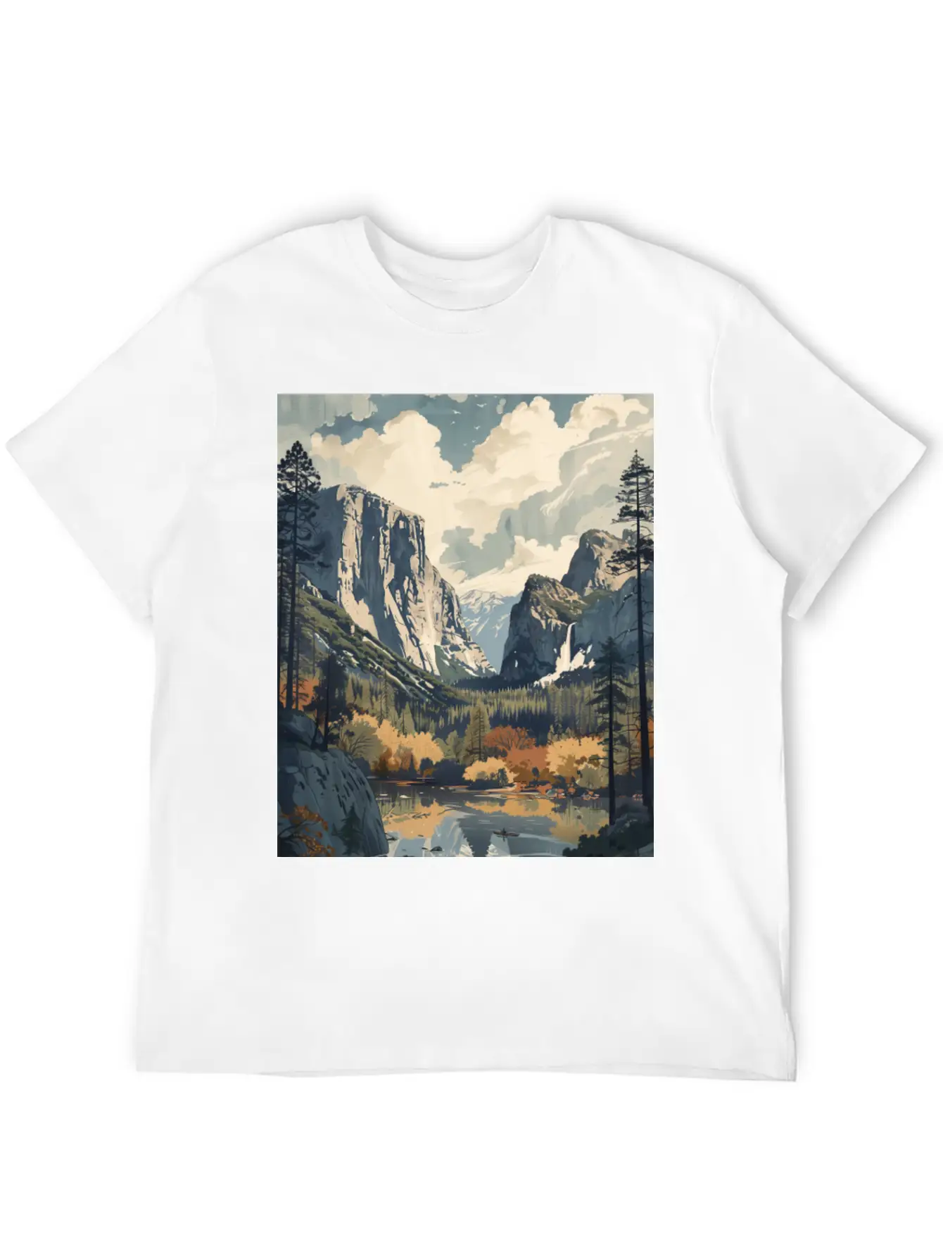 Yosemite National Park Painting Unisex Short Sleeve Soft Cotton T-Shirt – Casual Everyday Wear
