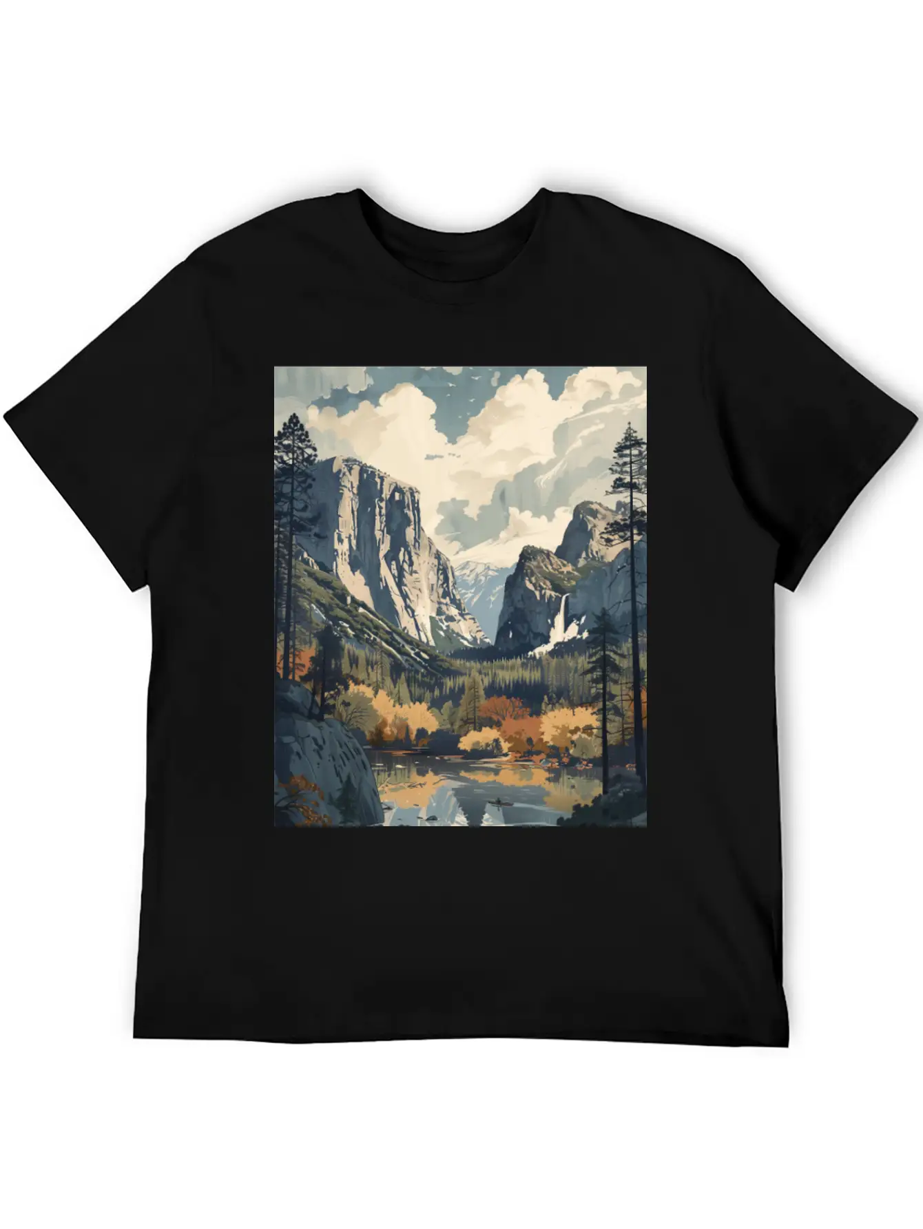 Yosemite National Park Painting Unisex Short Sleeve Soft Cotton T-Shirt – Casual Everyday Wear