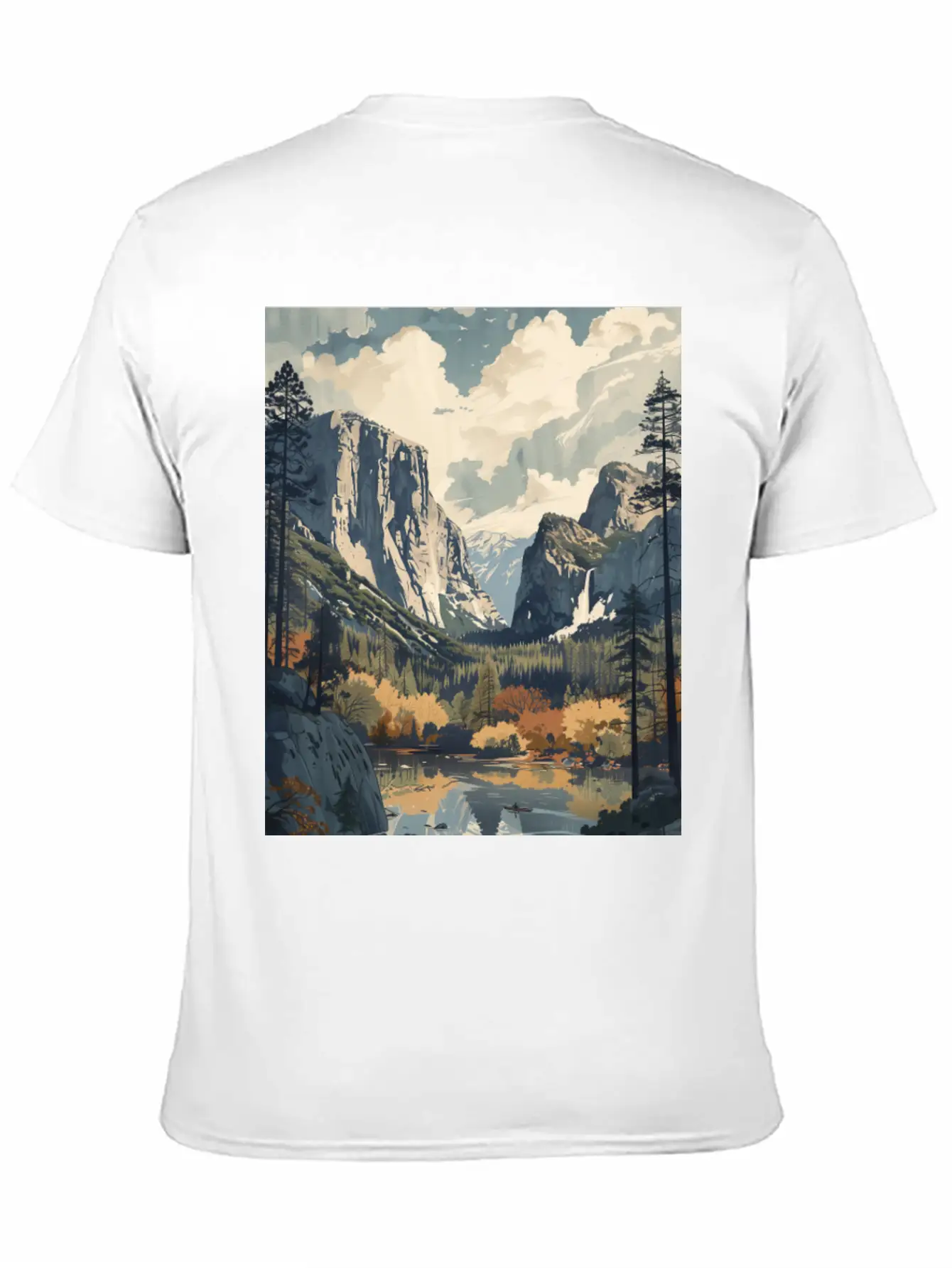 Yosemite National Park Painting Unisex Short Sleeve Soft Cotton T-Shirt – Casual Everyday Wear