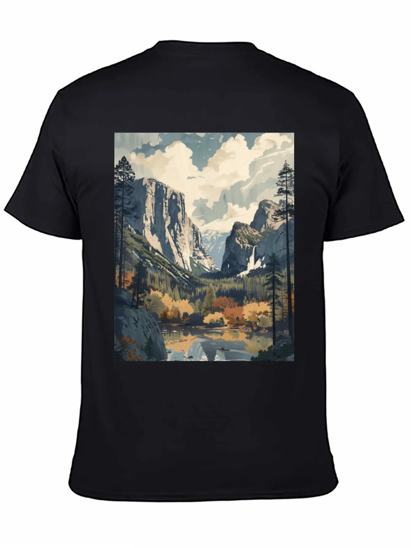 Yosemite National Park Painting Unisex Short Sleeve Soft Cotton T-Shirt – Casual Everyday Wear