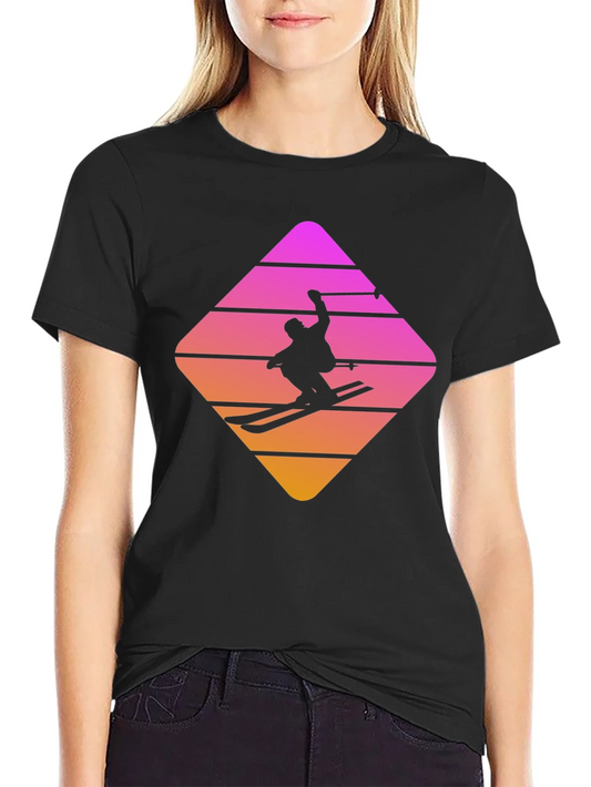 Retro Skiing T-Shirt - Stylish Black Cotton Blend Tee