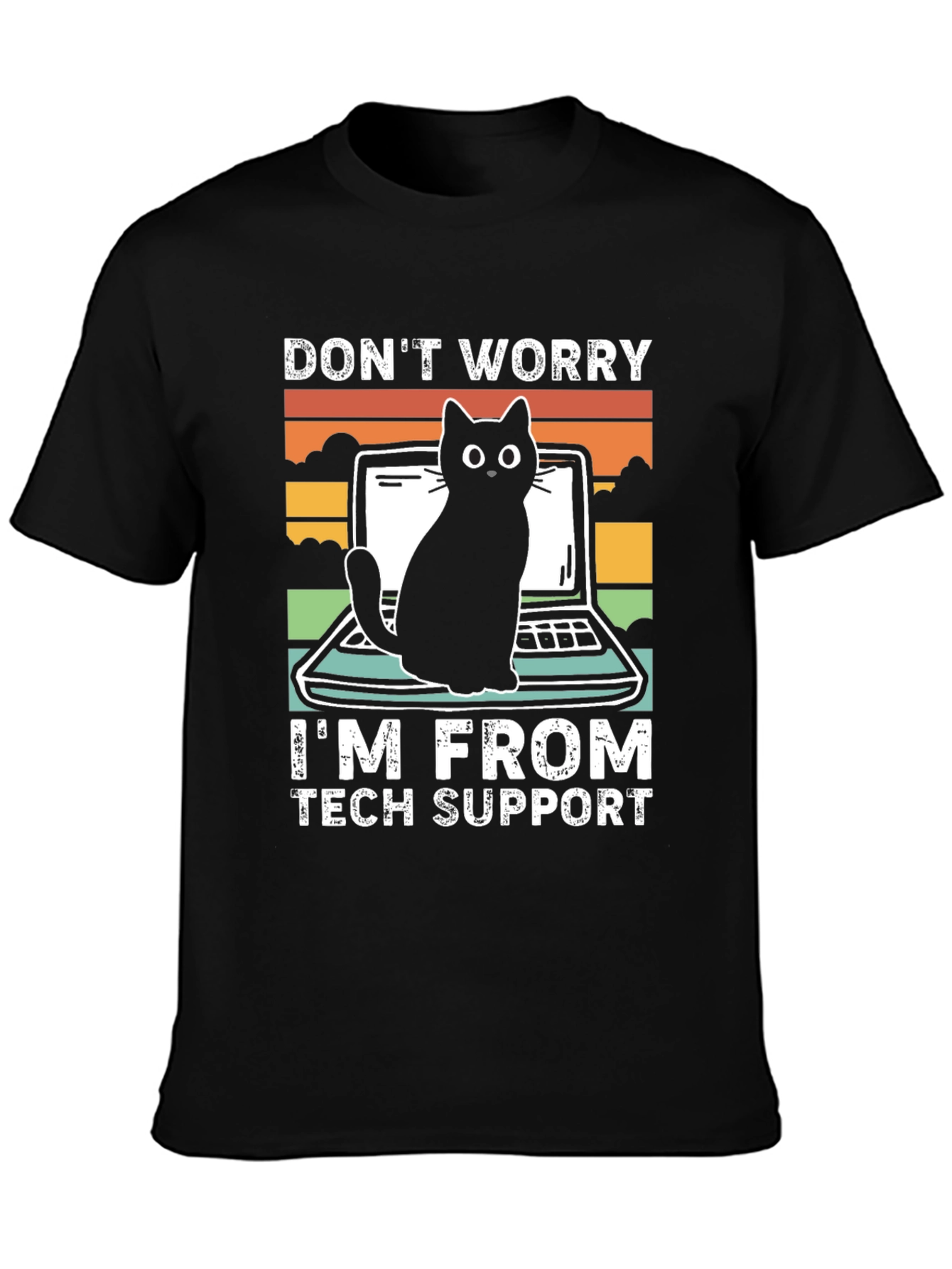 Tech Support Cat Graphic T-Shirt - Black