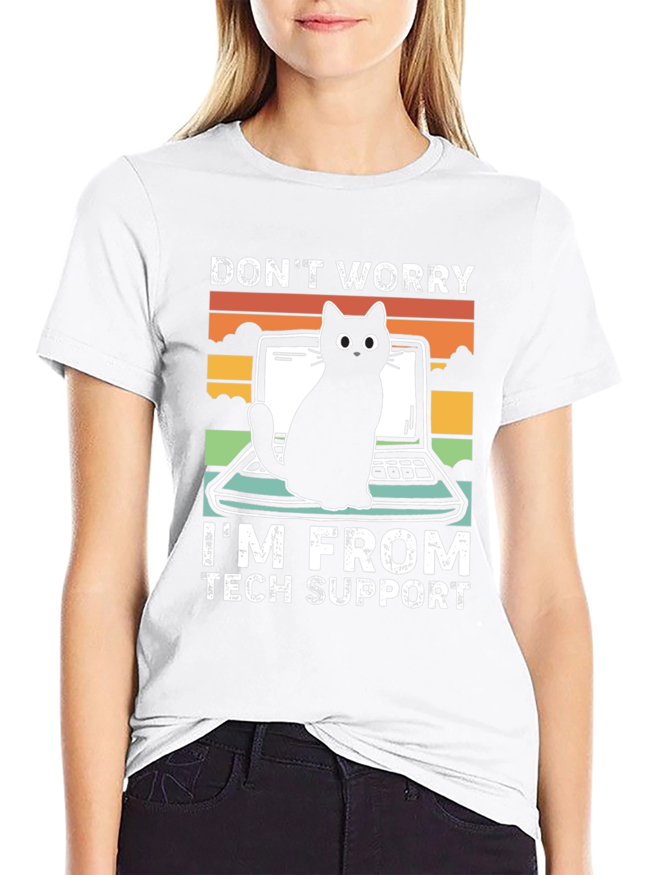 Tech Support Cat Graphic T-Shirt - Black