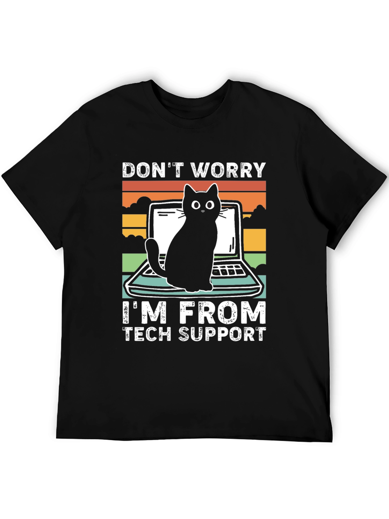 Tech Support Cat Graphic T-Shirt - Black