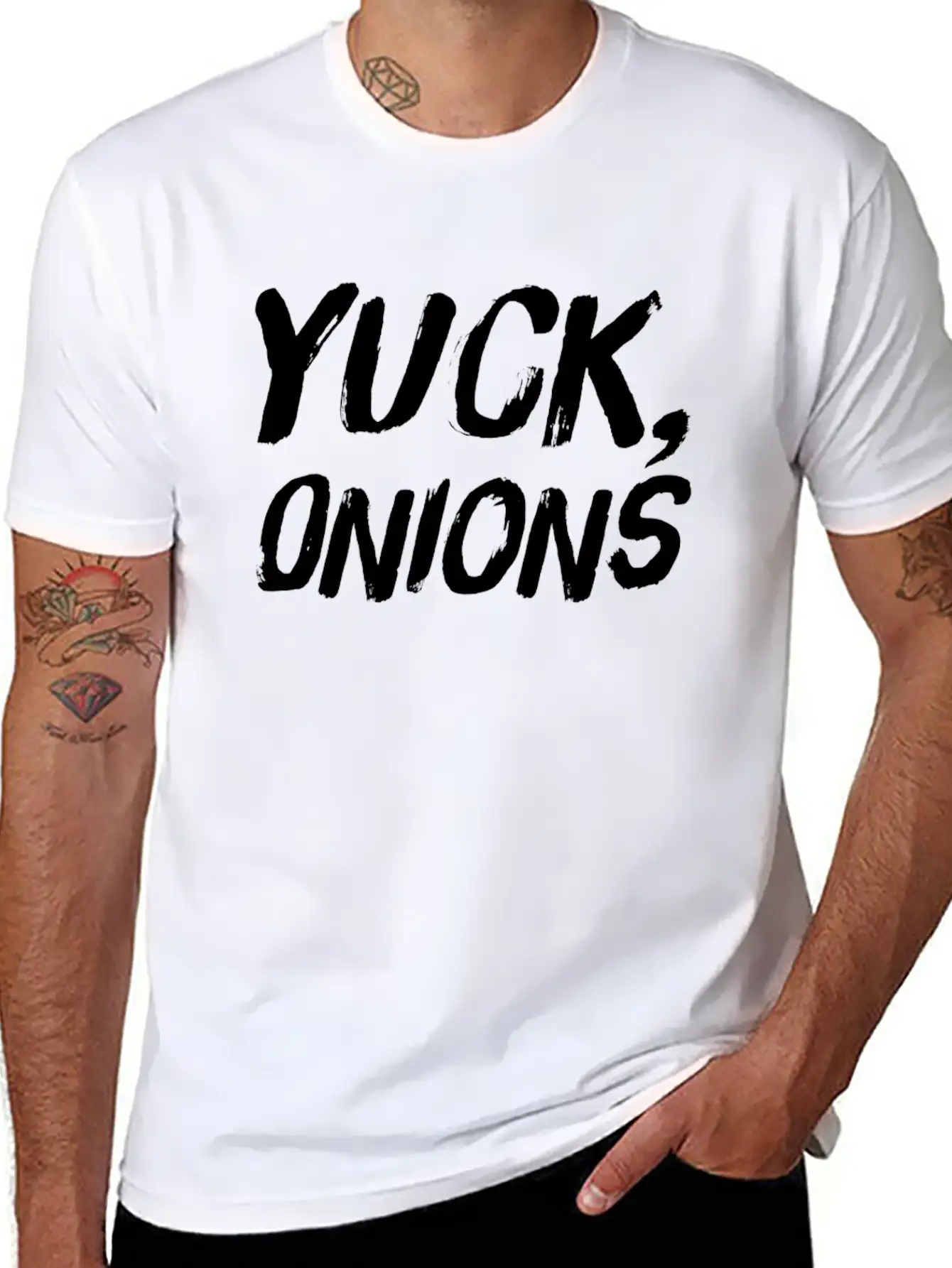Yuck Onions Funny Onion Hater Stylish Everyday T-Shirt – Unisex Basic Cotton Tee
