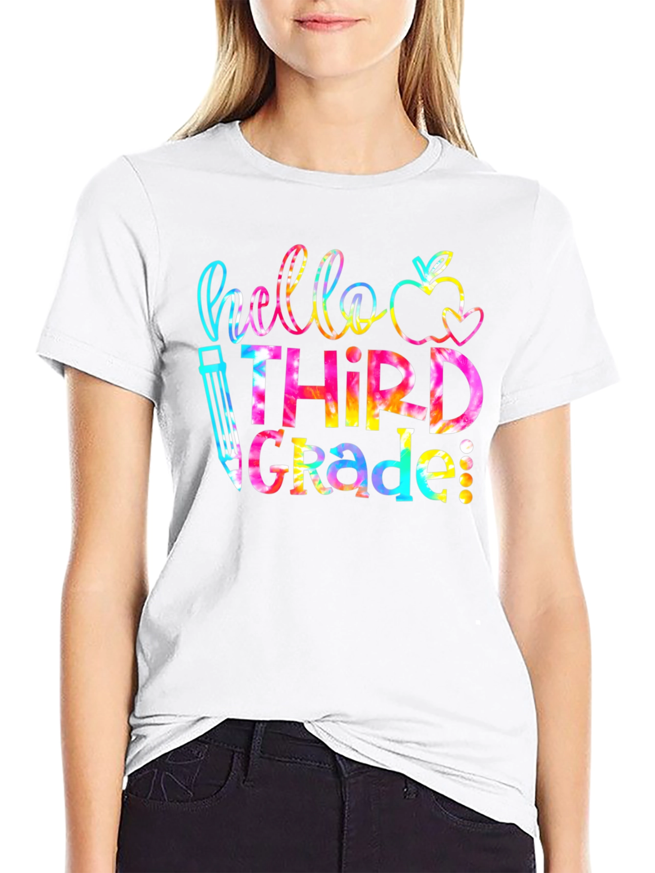 Hello Third Grade Tie Dye Teacher T-Shirt