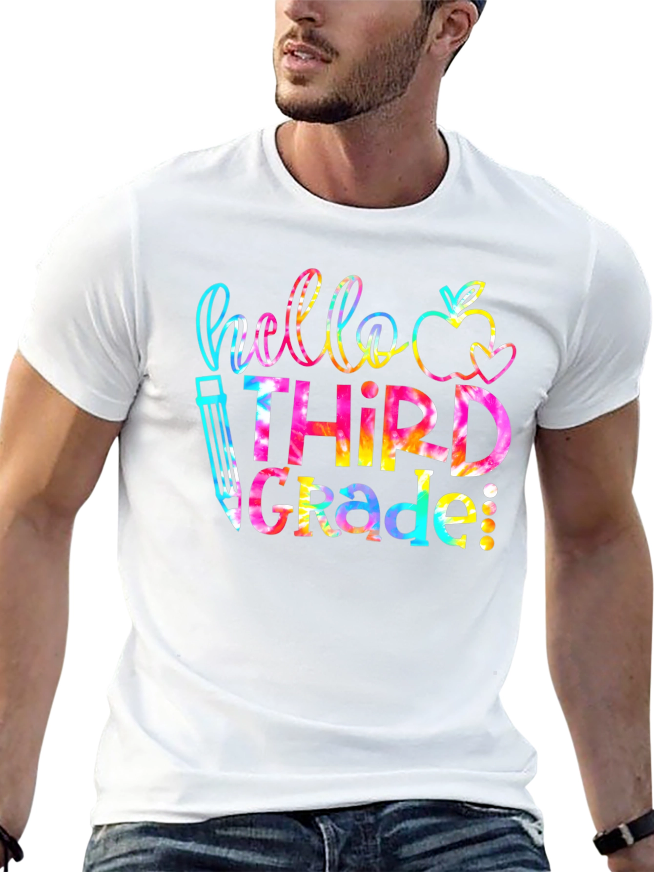 Hello Third Grade Tie Dye Teacher T-Shirt