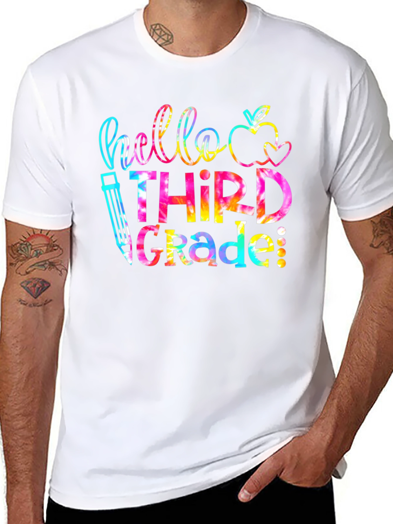 Hello Third Grade Tie Dye Teacher T-Shirt