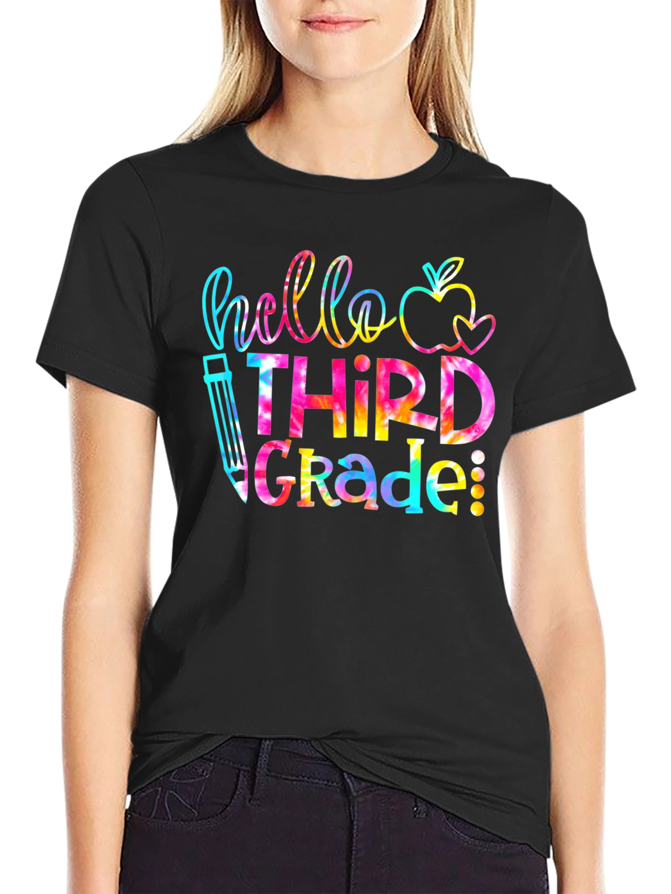 Hello Third Grade Tie Dye Teacher T-Shirt