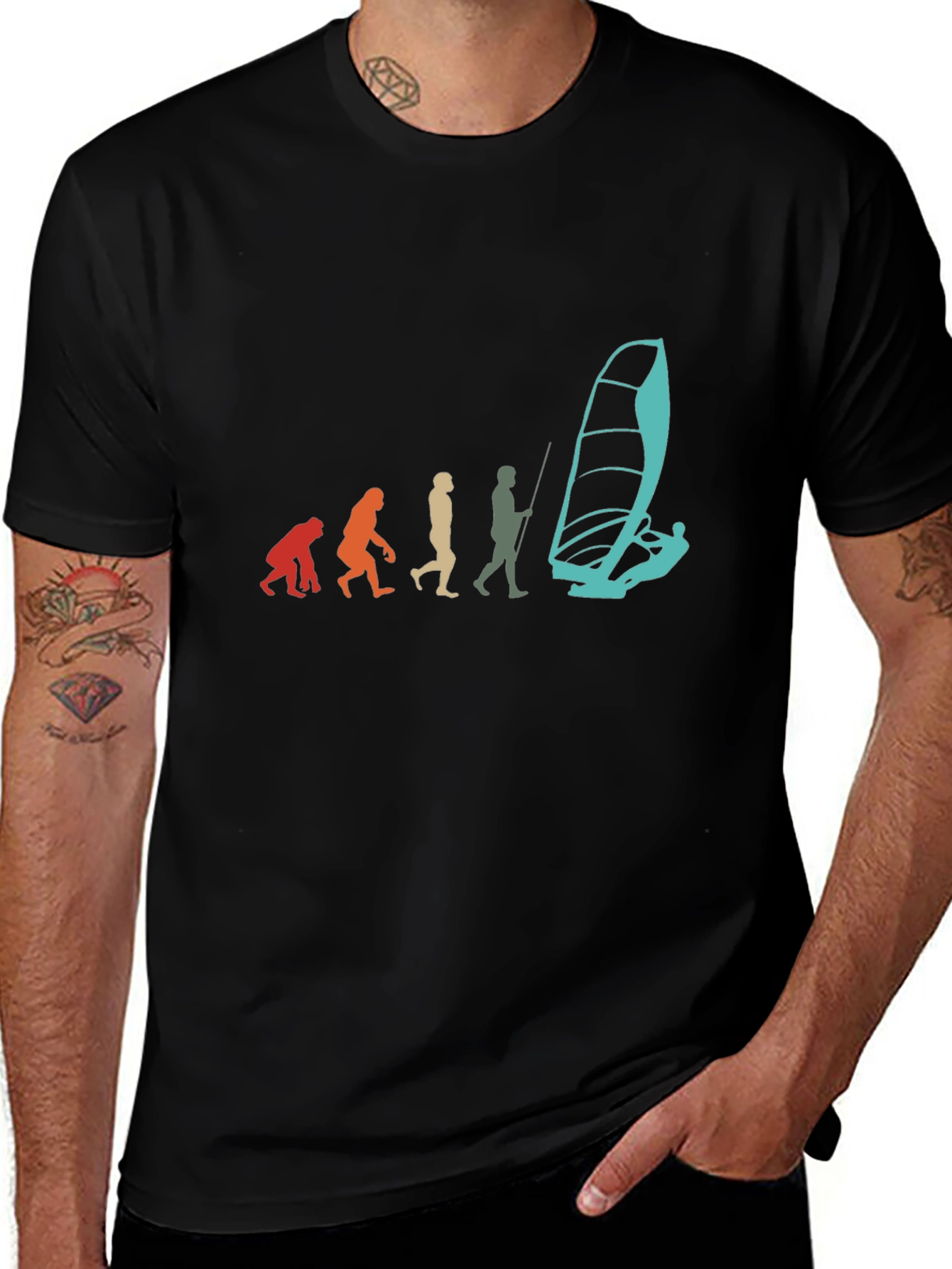 Evolution of Windsurfing Black T-Shirt