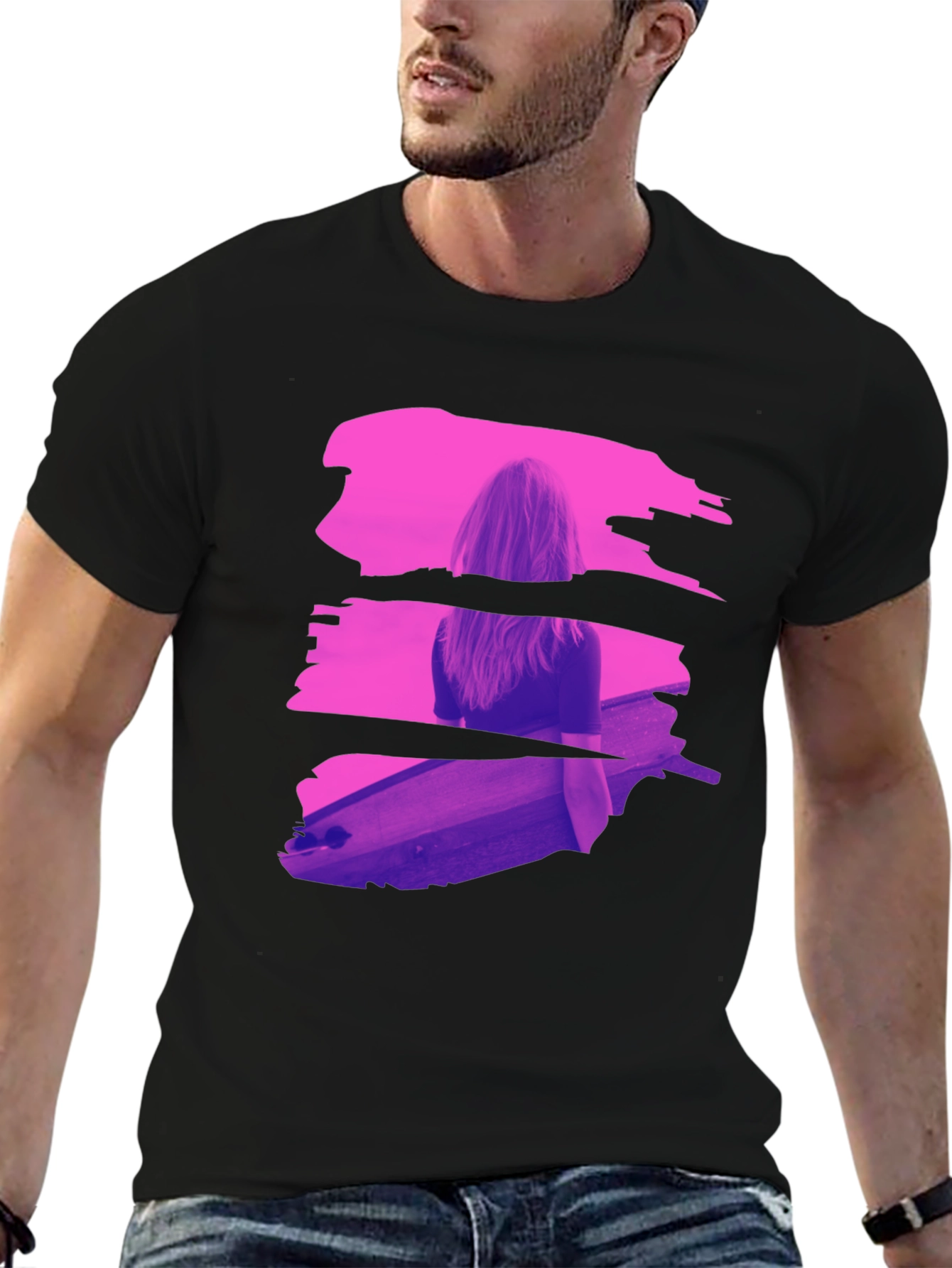 Abstract Brushstroke Graphic Black T-Shirt