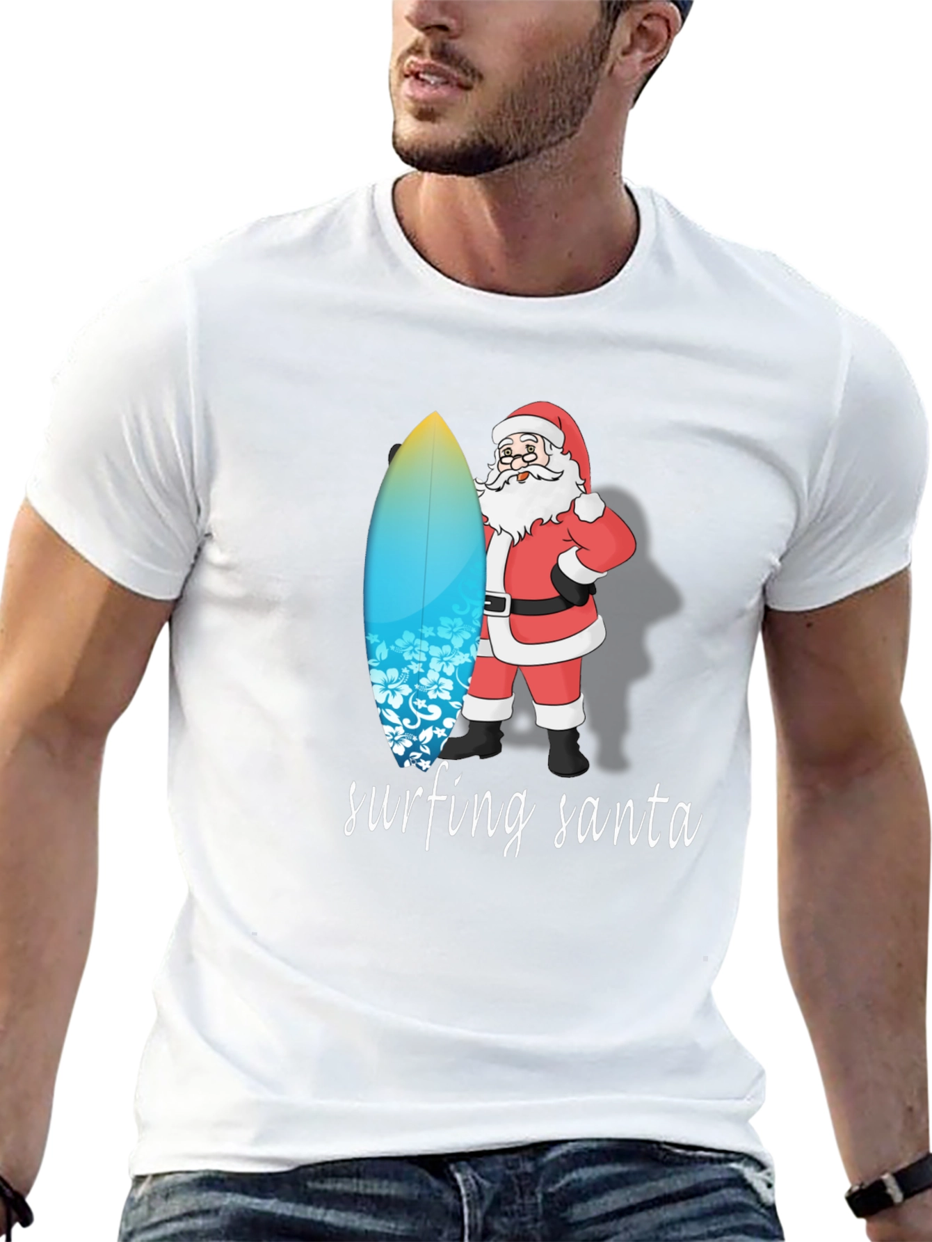 Surfing Santa Black Cotton Tee