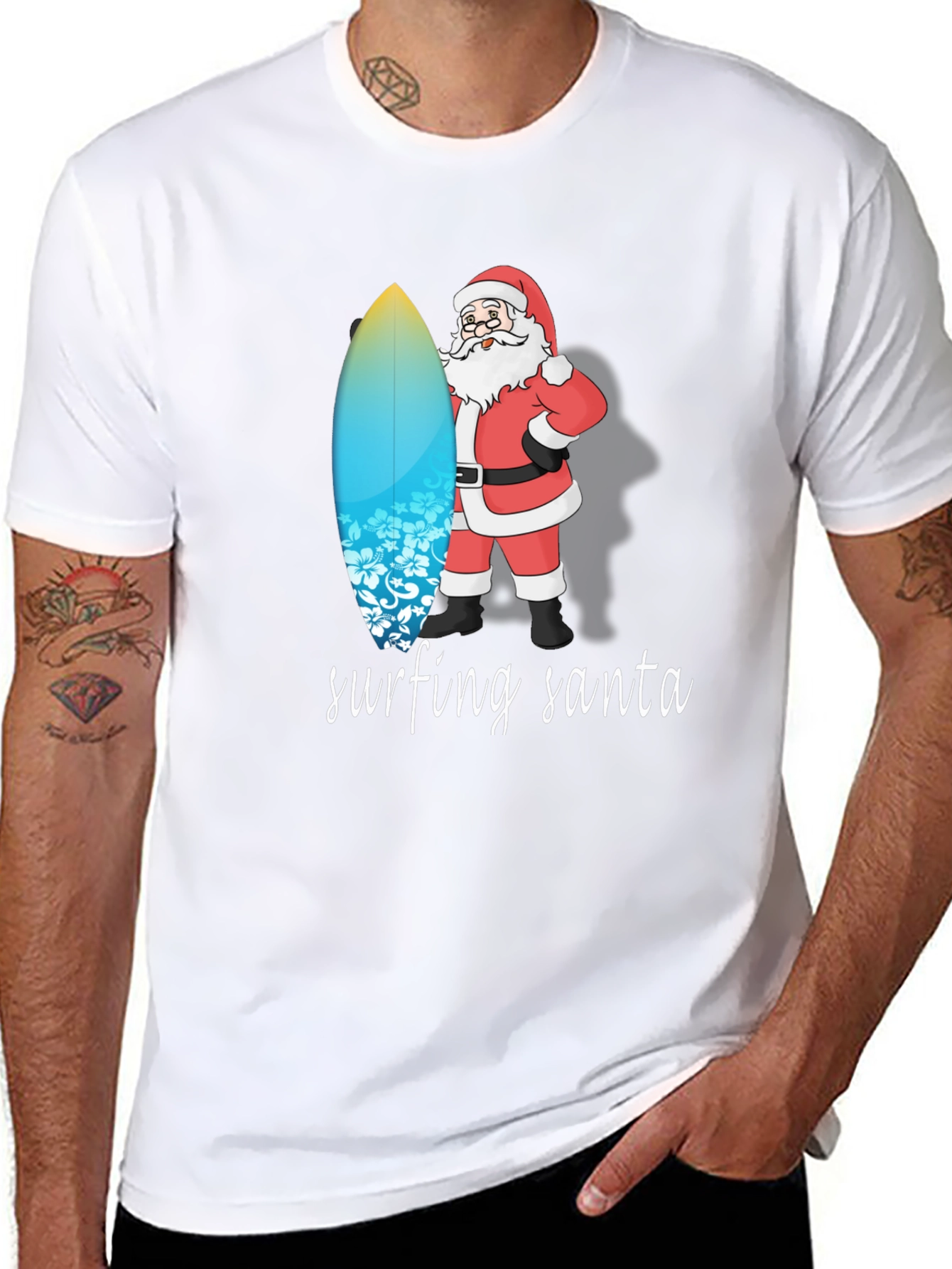 Surfing Santa Black Cotton Tee