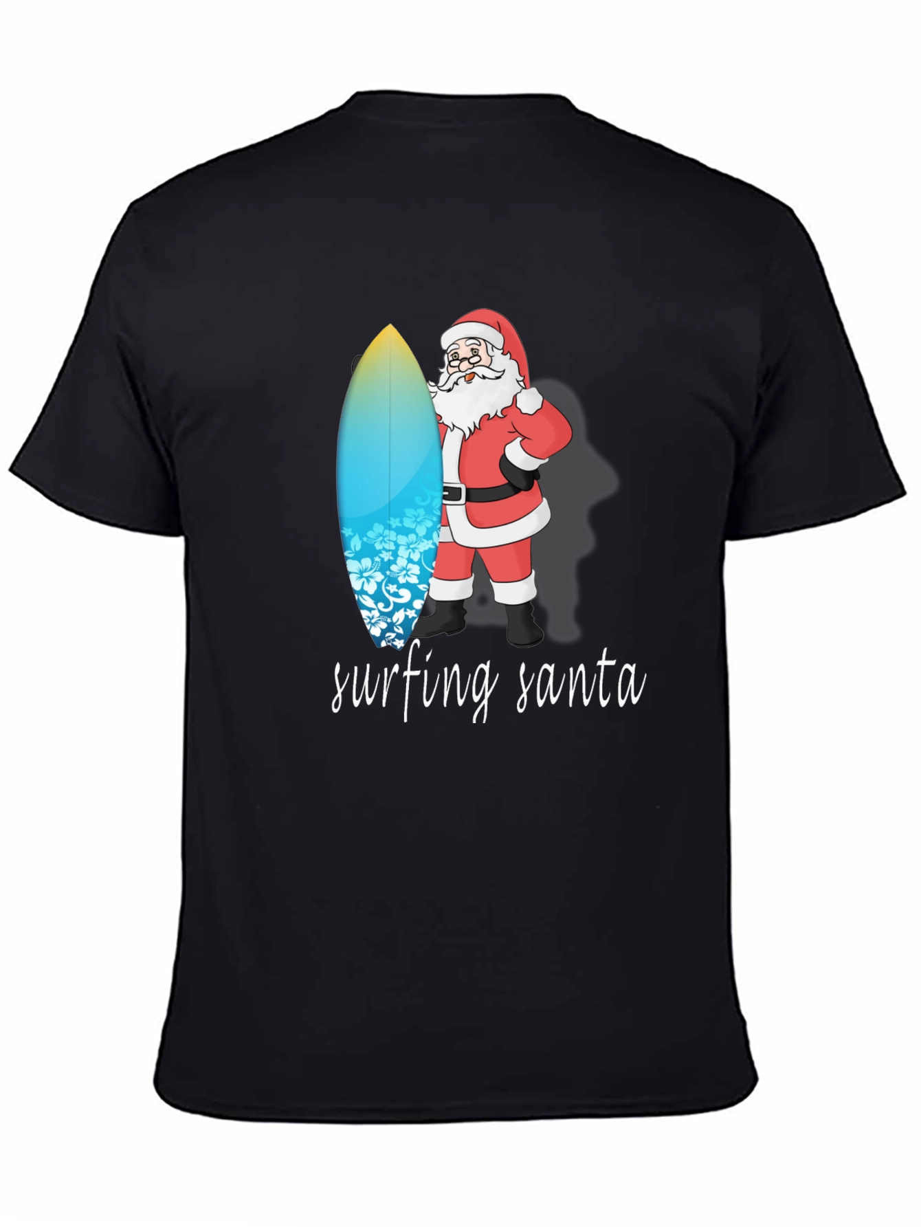 Surfing Santa Black Cotton Tee