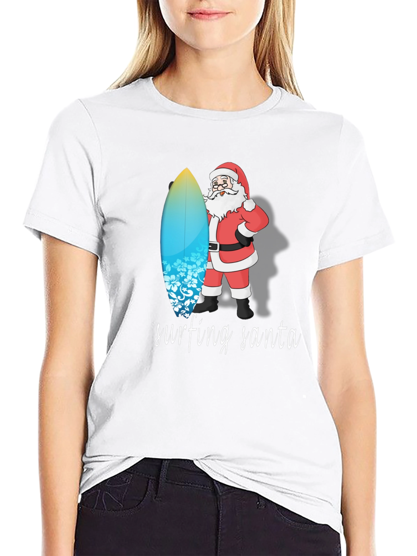 Surfing Santa Black Cotton Tee