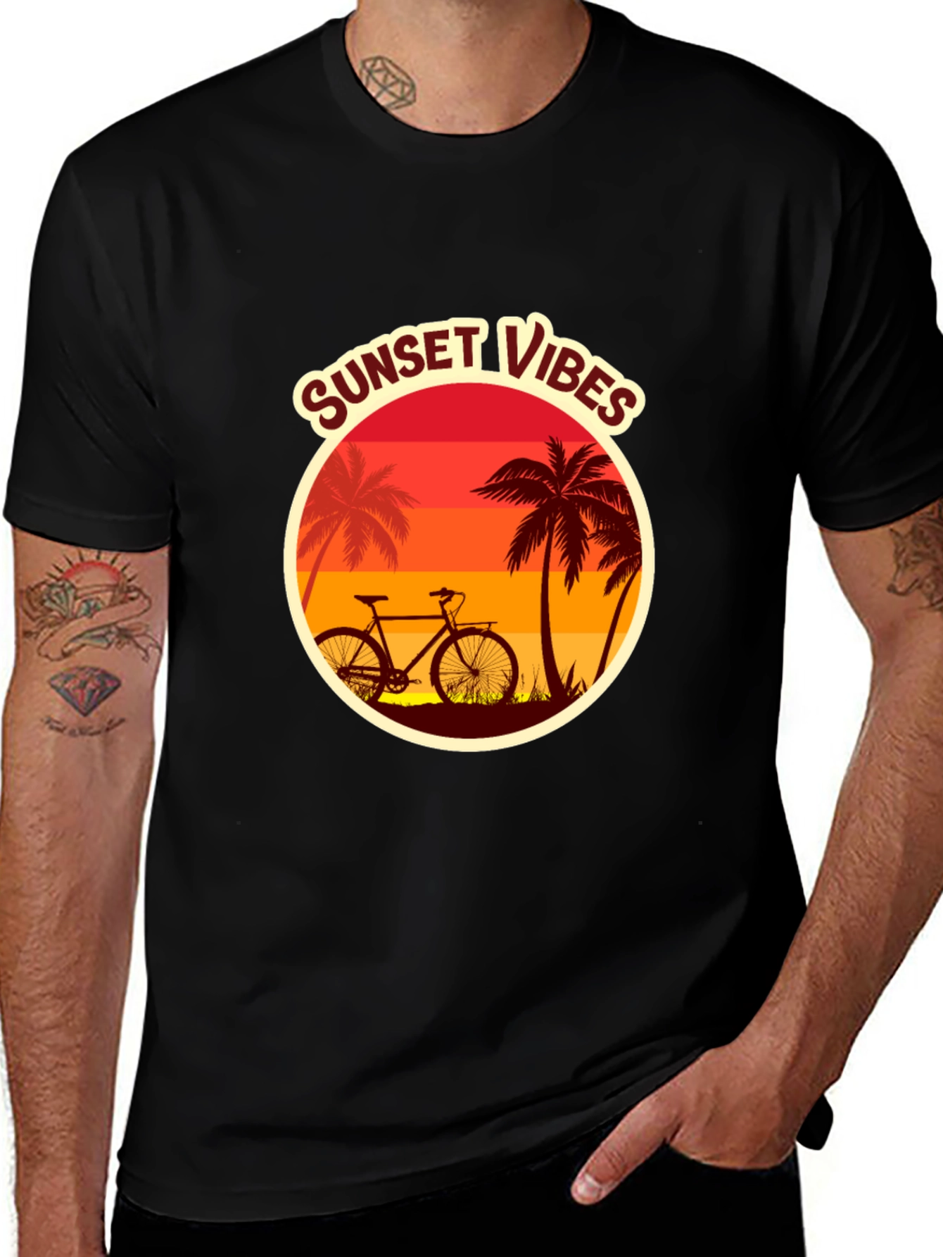 Sunset Vibes Graphic Tee - Tropical Bicycle Design