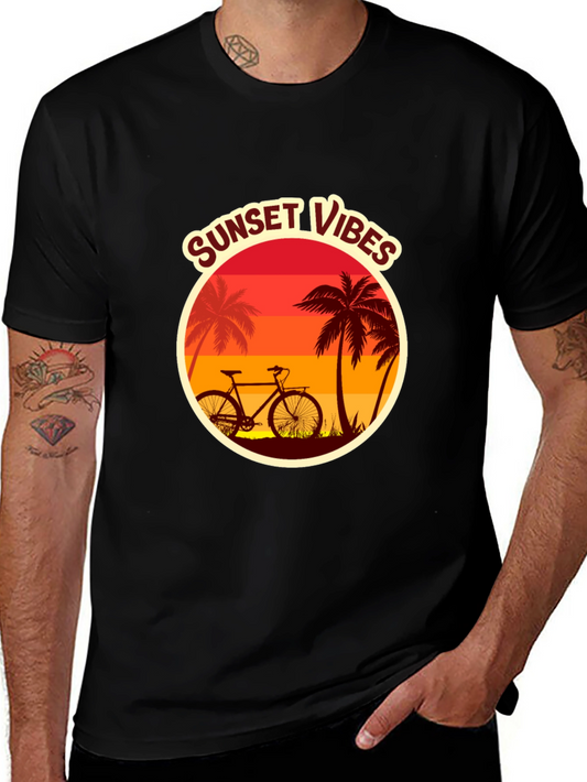Sunset Vibes Graphic Tee - Tropical Bicycle Design