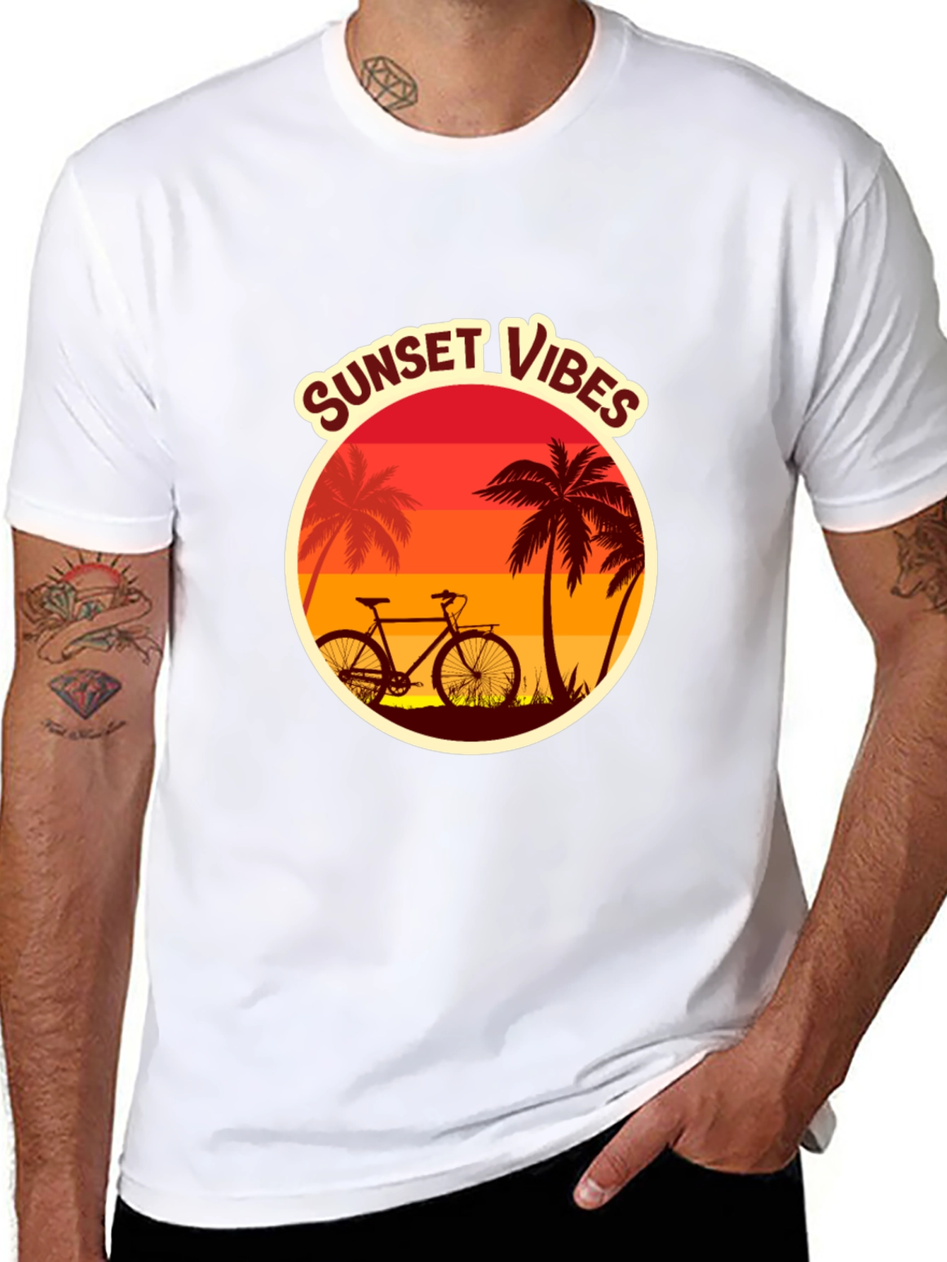 Sunset Vibes Graphic Tee - Tropical Bicycle Design