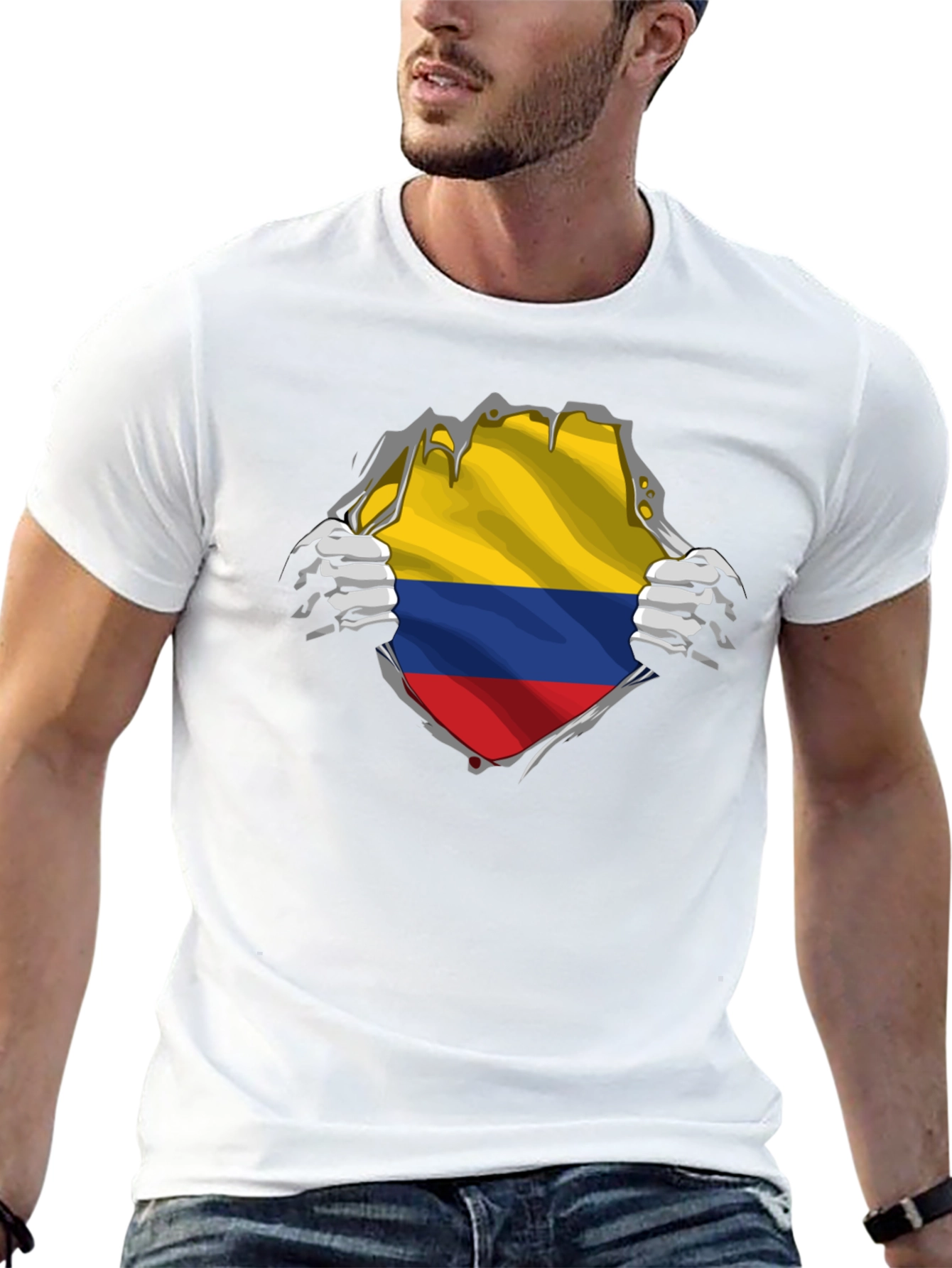 Colombia Flag Ripped T-Shirt