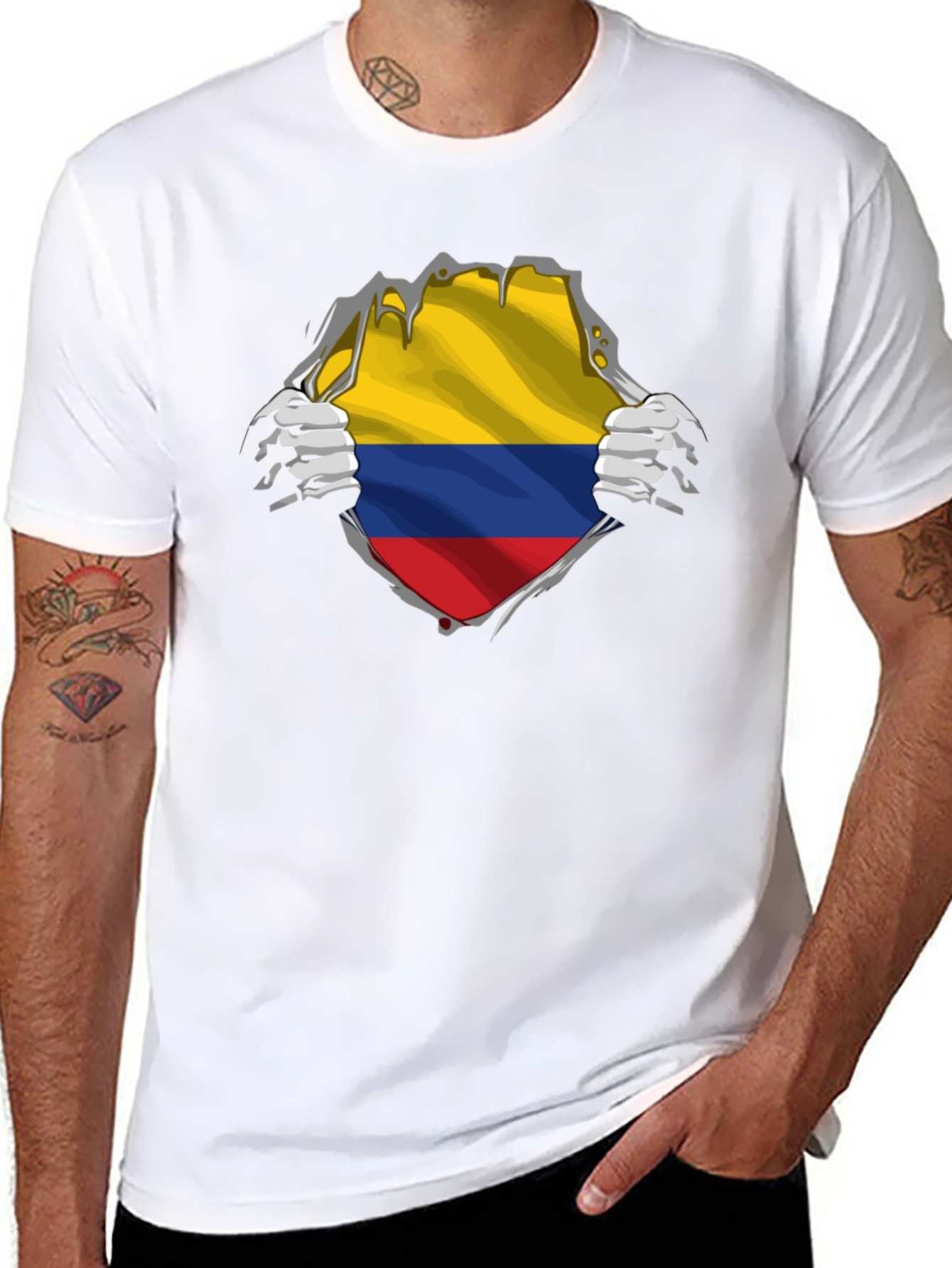 Colombia Flag Ripped T-Shirt