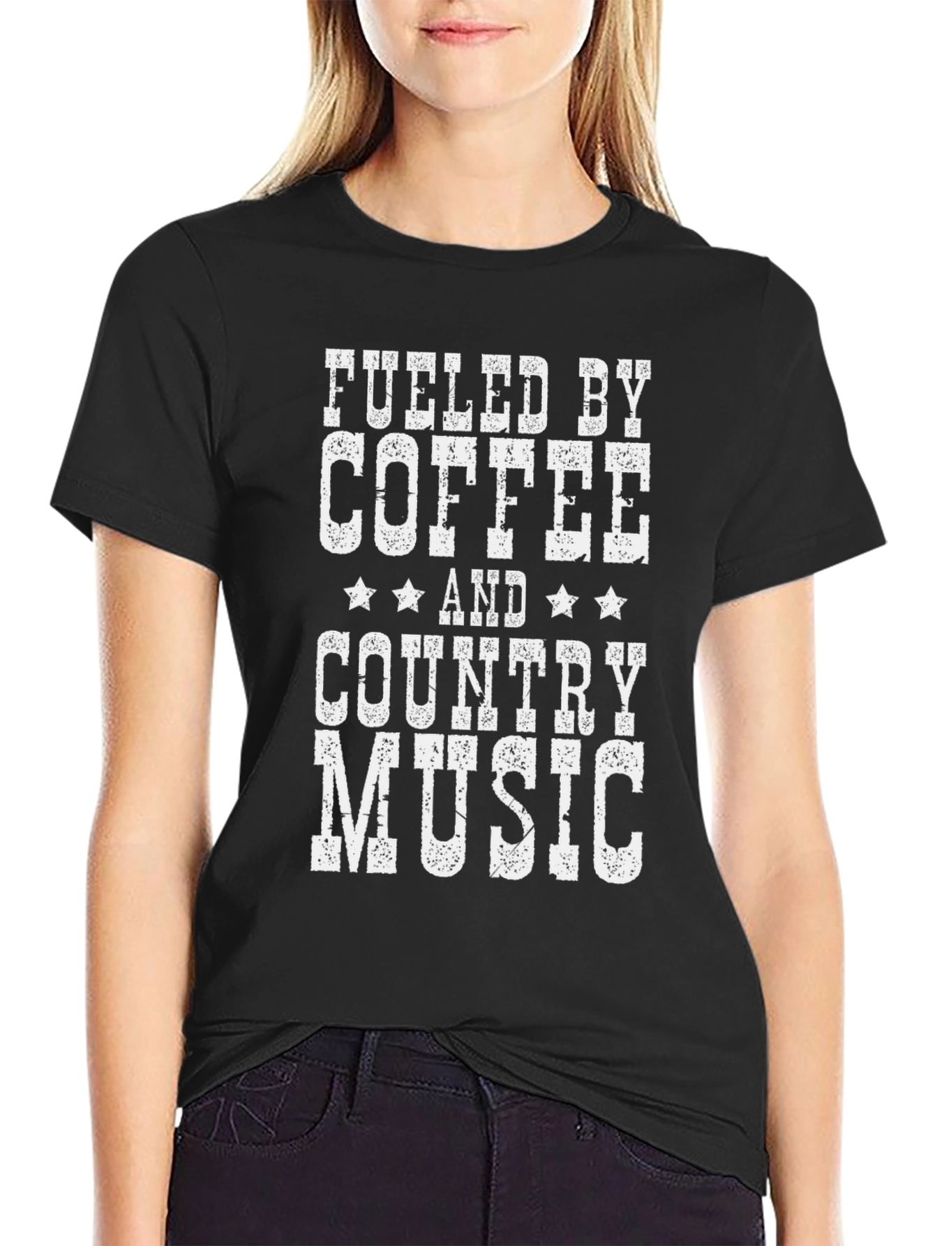 Fueled By Coffee and Country Music Black T-Shirt